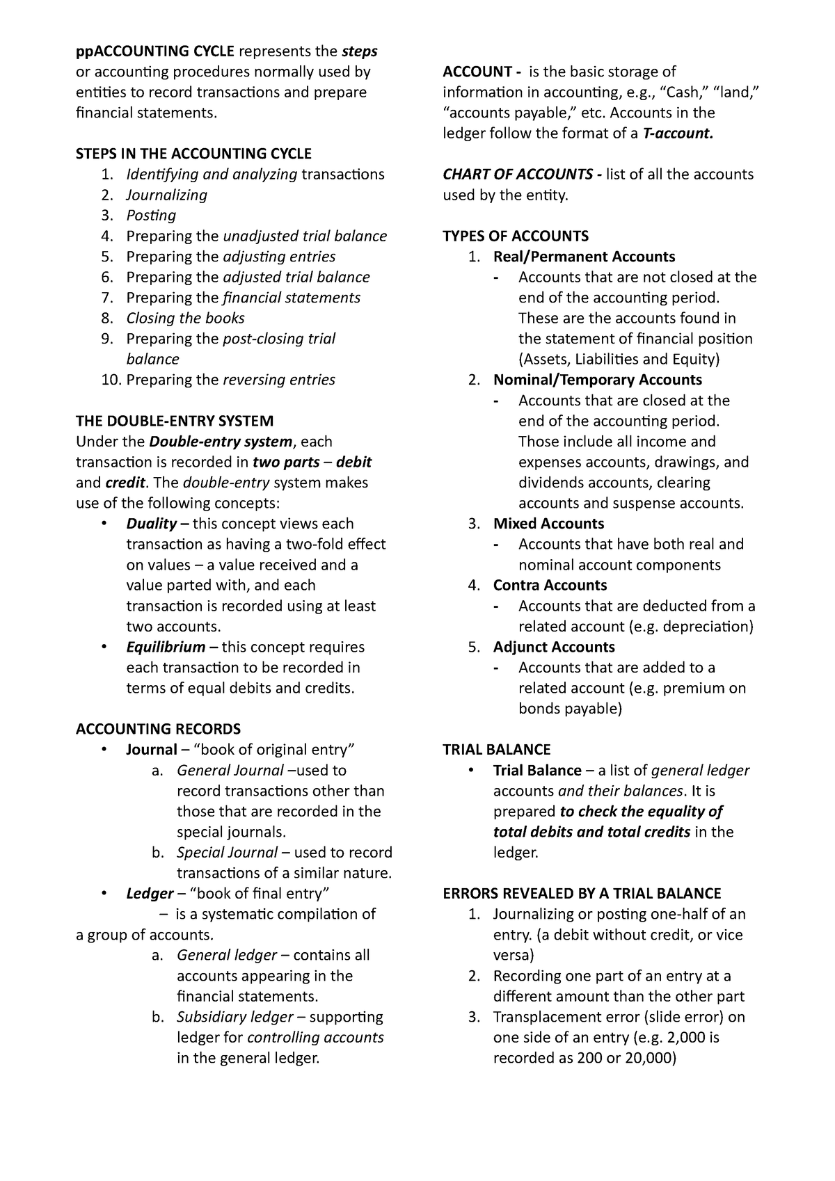 ACC 106 - Prelim - A short lecture notes - ppACCOUNTING CYCLE ...