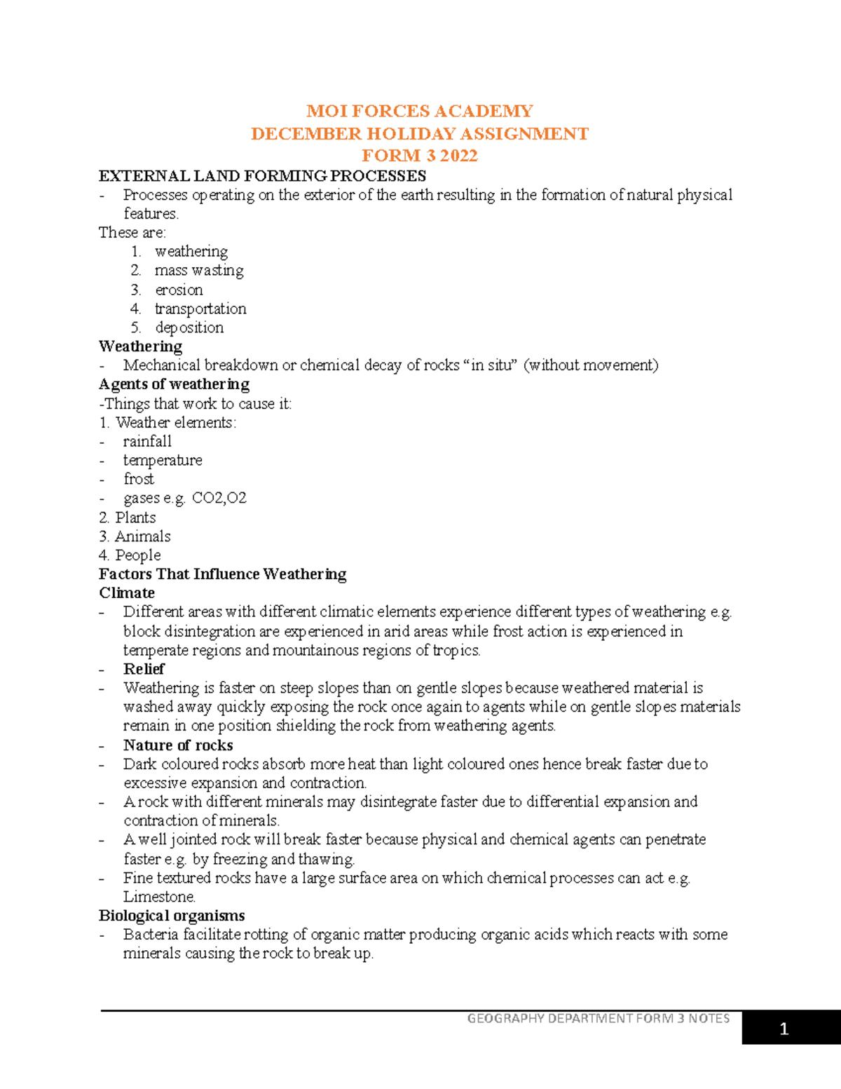 F2 GEO F3 Notes - GEOGRAPHY DEPARTMENT FORM 3 NOTES MOI FORCES ACADEMY ...