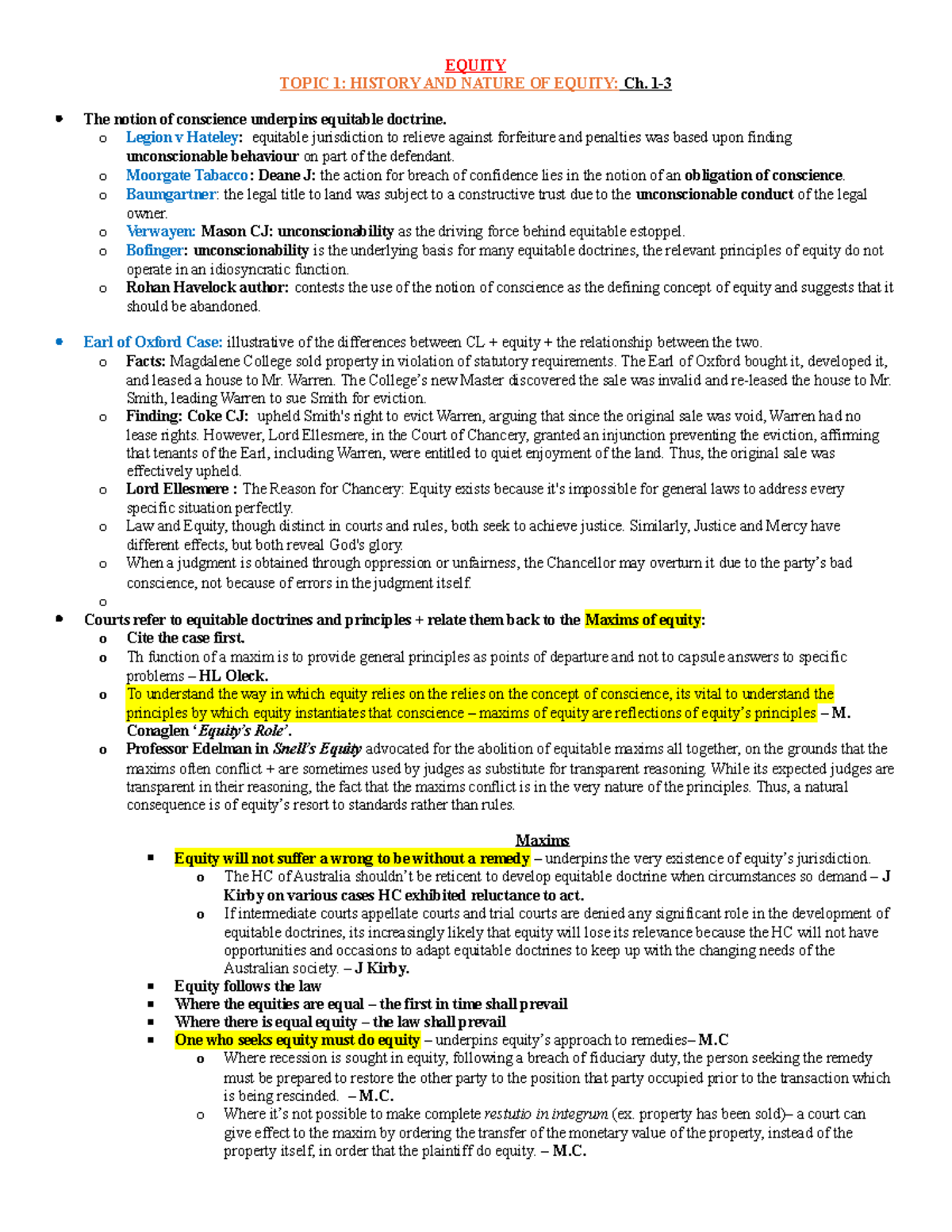 Equity Revision Final - EQUITY TOPIC 1: HISTORY AND NATURE OF EQUITY ...
