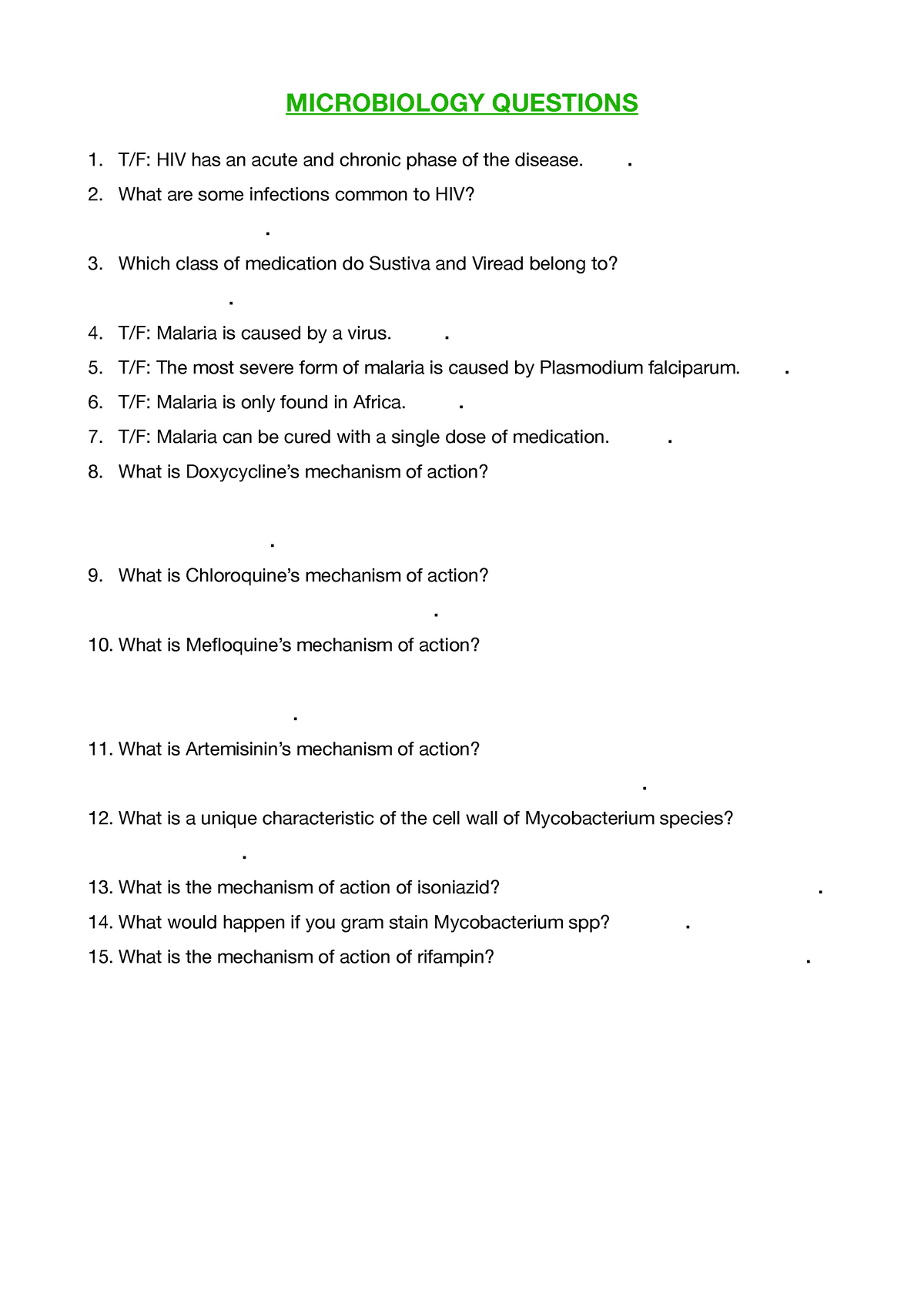 Microbiology And Infection Questions - PHAR2812 - USyd - Studocu