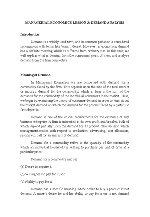 ME LESSON 3: Demand Analysis Part 2 - MANAGERIAL ECONOMICS LESSON 3 ...
