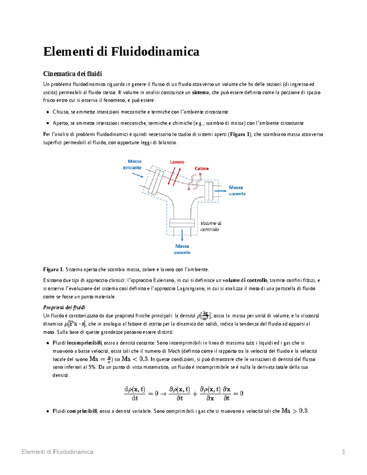 Elementi Di Fluidodinamica - Elementi Di Fluidodinamica Cinematica Dei ...