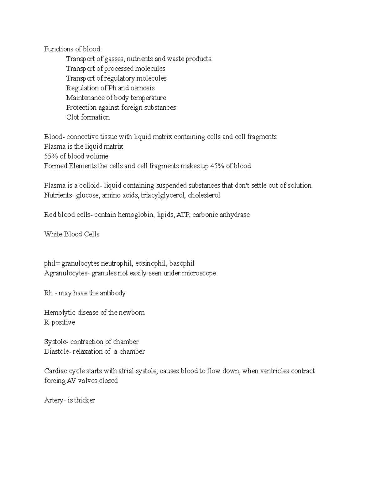 AP Exam 3 notes - Functions of blood: Transport of gasses, nutrients ...