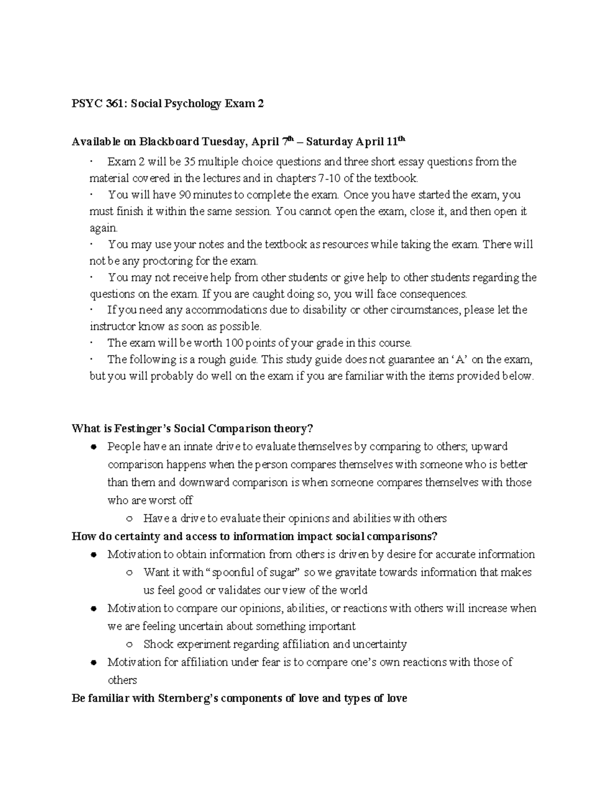 PSYC 361 Exam 2 Study Guide - PSYC 361: Social Psychology Exam 2 ...