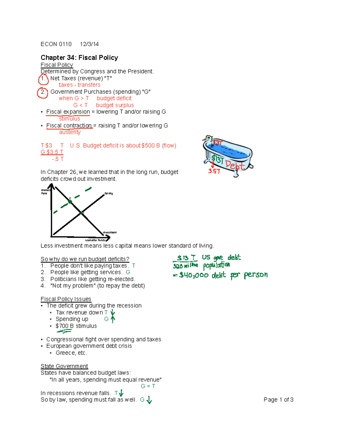 Summary - Chapter 34 - ECON 0110 12/3/ Chapter 34: Fiscal Policy Fiscal ...