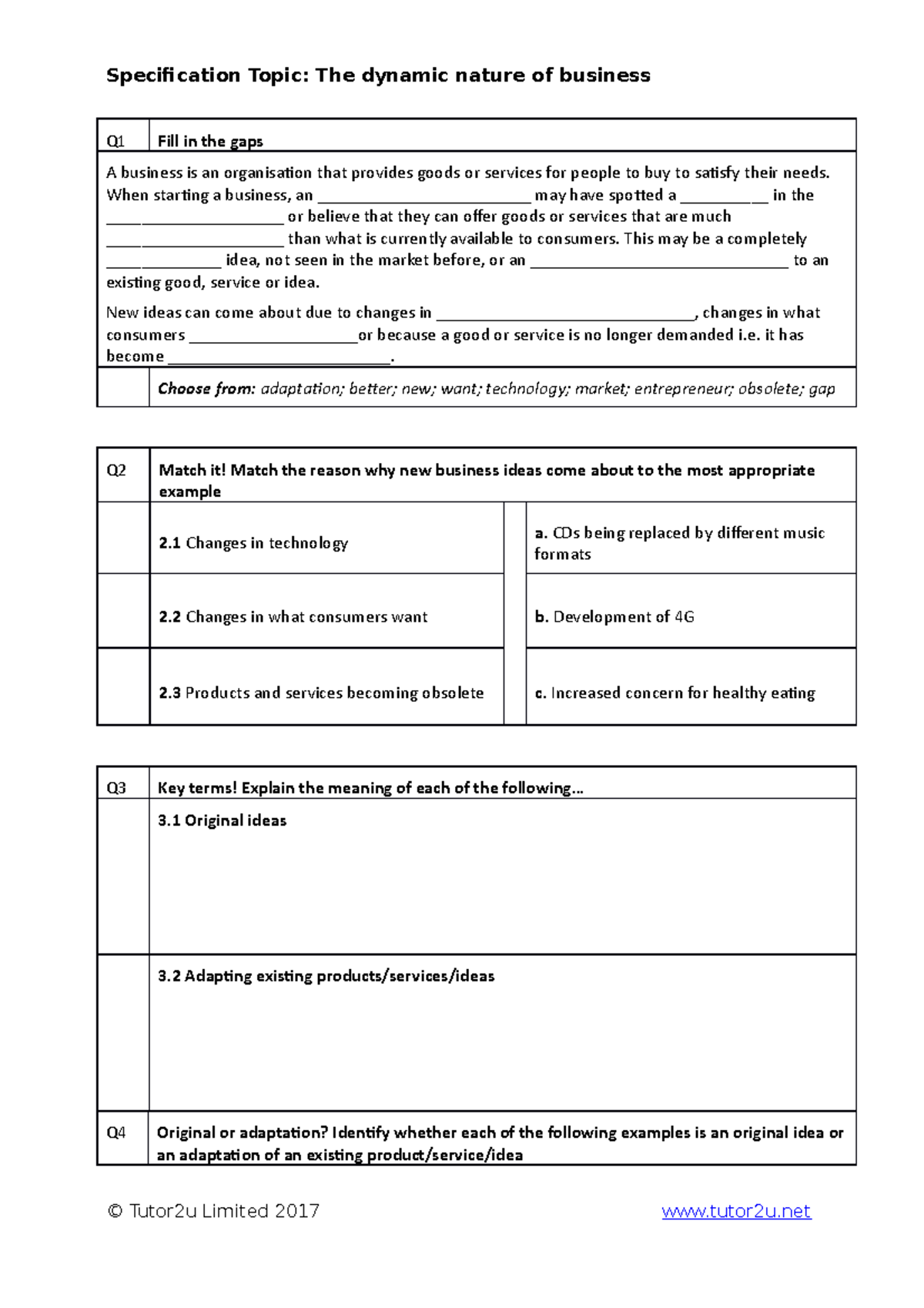 1.1.1 The dynamic nature of business - Specification Topic: The dynamic ...