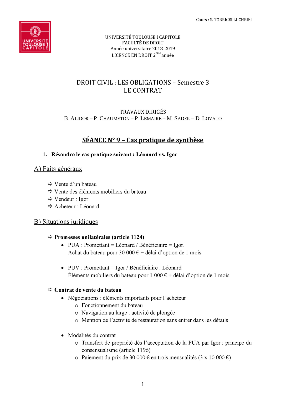 Séance 9 - Correction - UNIVERSITE6 TOULOUSE I CAPITOLE FACULTE6 DE ...