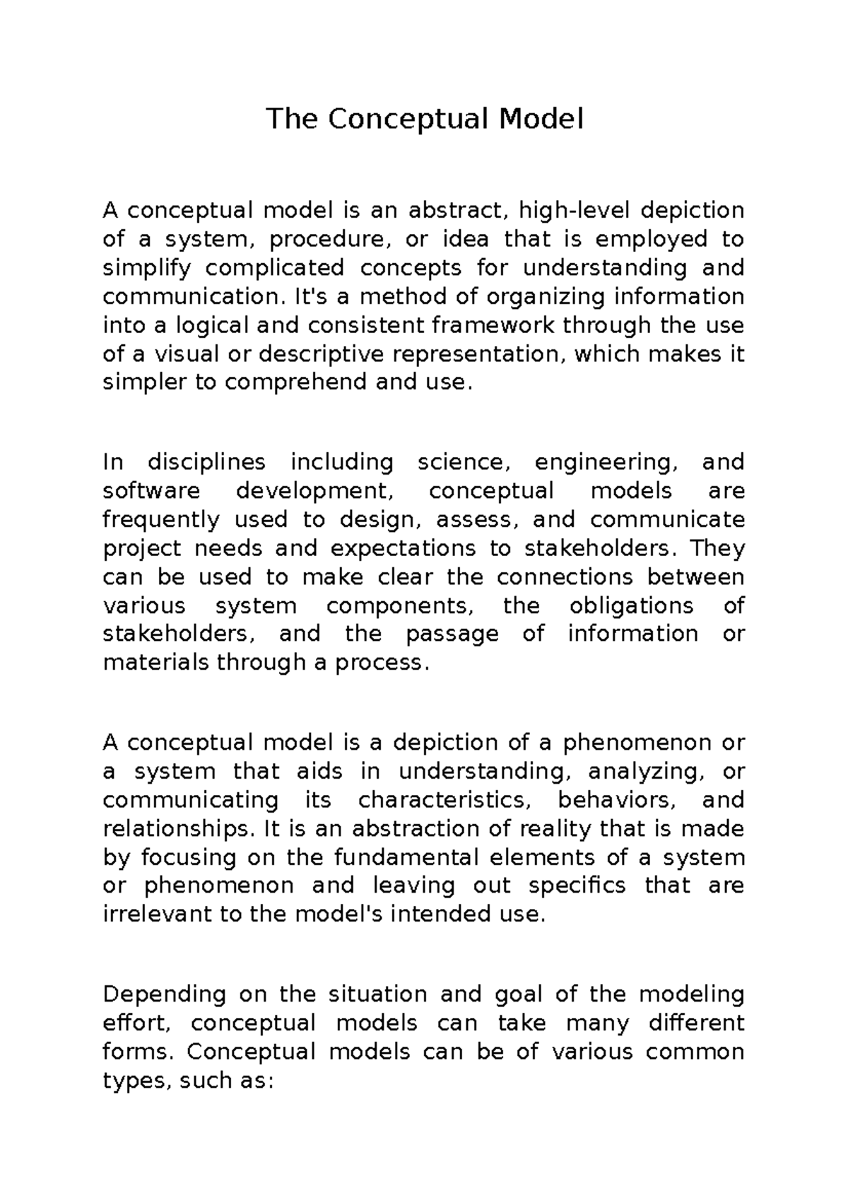 The Conceptual Model - NOTES - The Conceptual Model A conceptual model ...