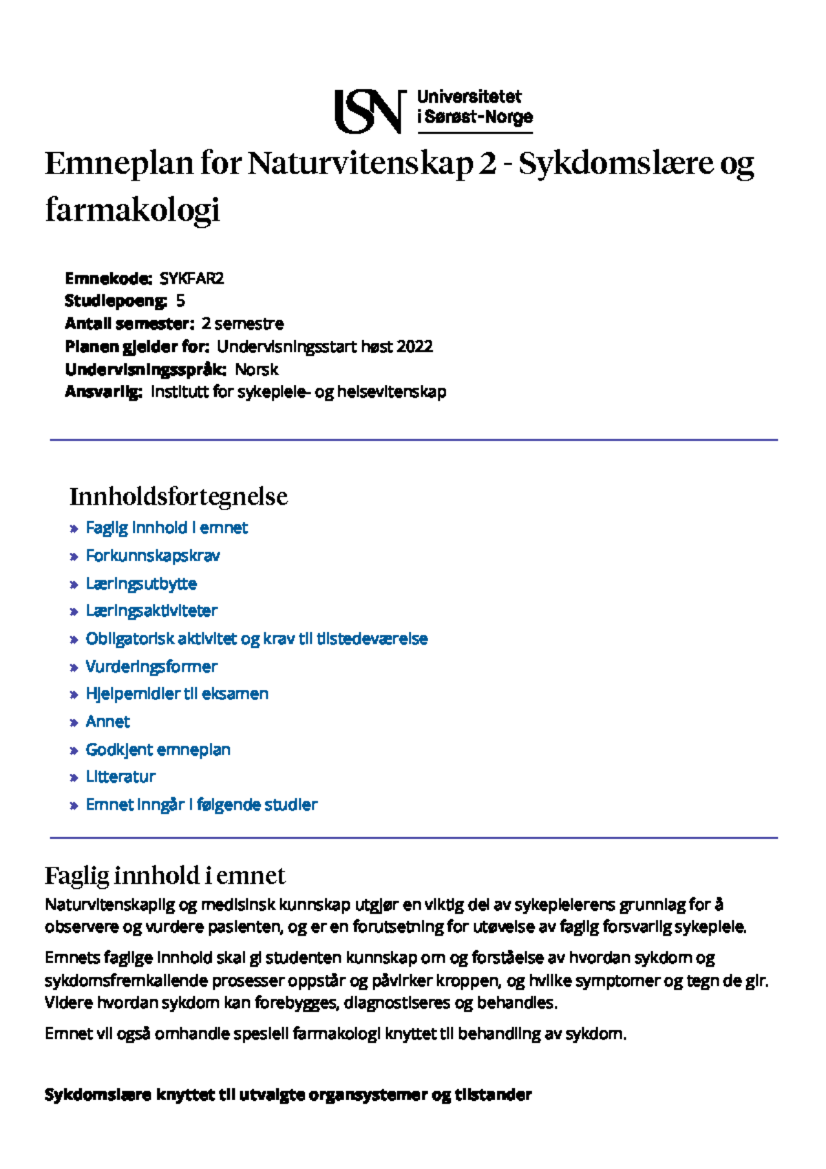 Studie- Og Emneplaner - Universitetet I Sørøst-Norge - Emneplan For ...