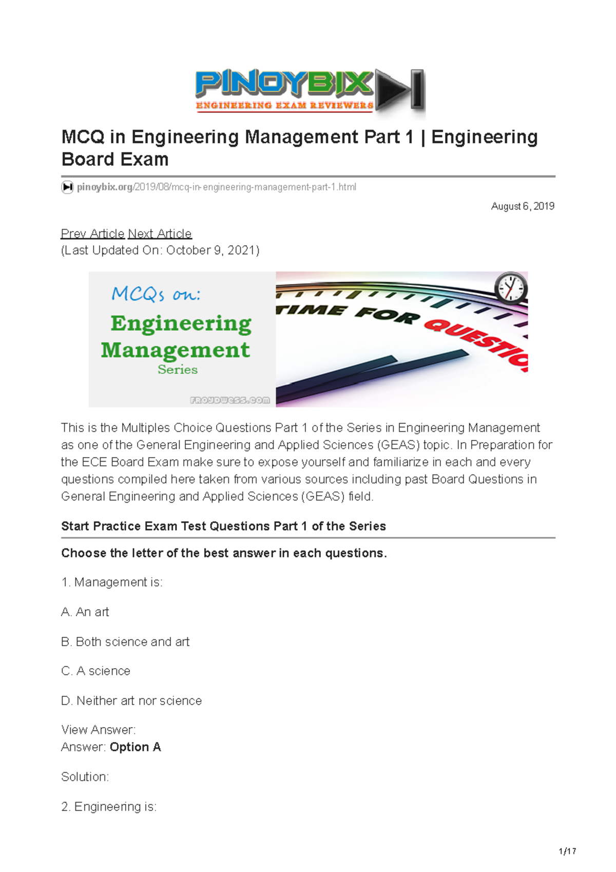 Pinoybix.org-MCQ In Engineering Management Part 1 Engineering Board ...