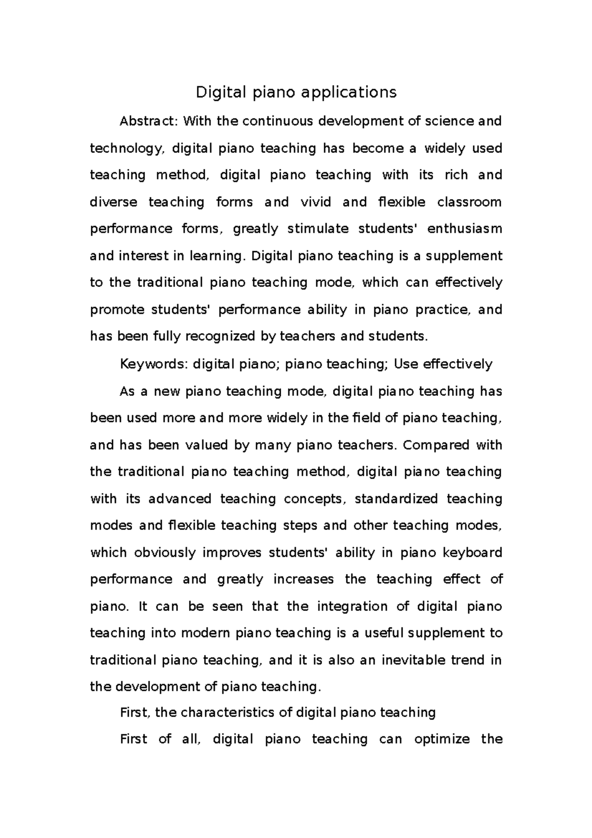 MUS 131 Digital piano applications Digital piano applications