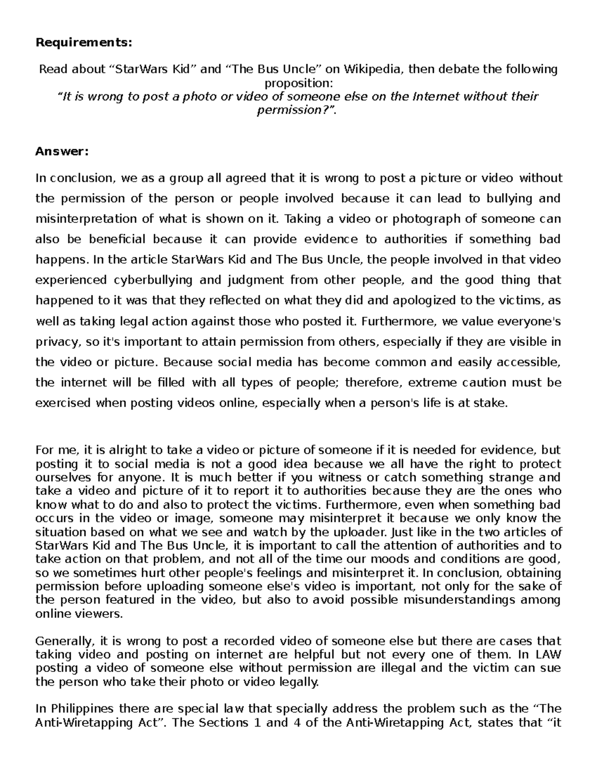 Assignment 6 hihi Requirements Read about “StarWars Kid” and “The