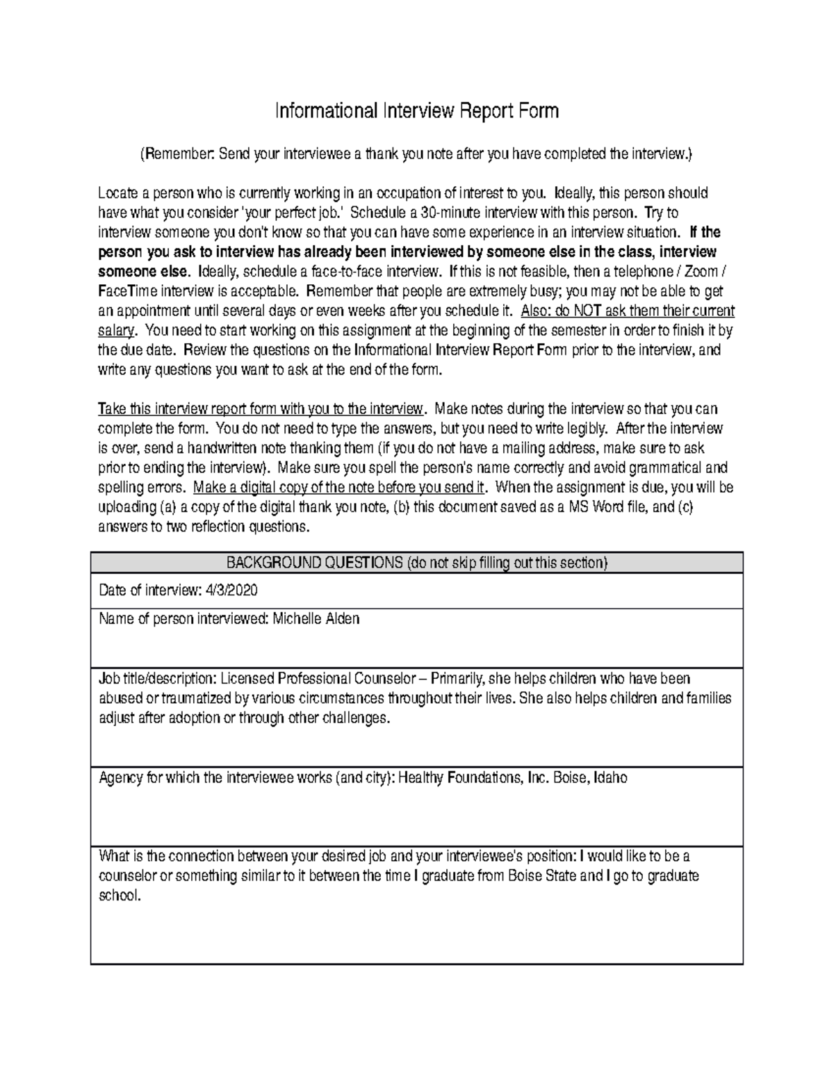 PSYC 120 Informational Interview Zack O'Neil - Informational Interview ...