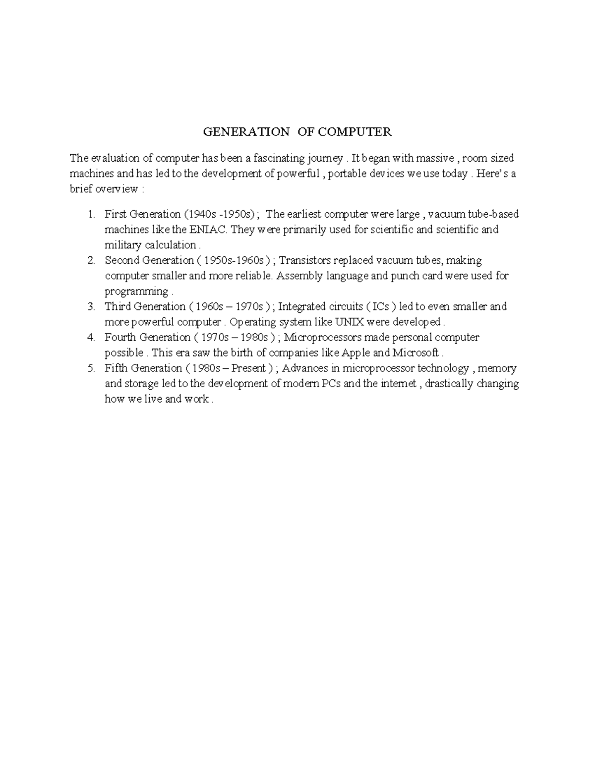 Generation OF Computer - GENERATION OF COMPUTER The evaluation of ...