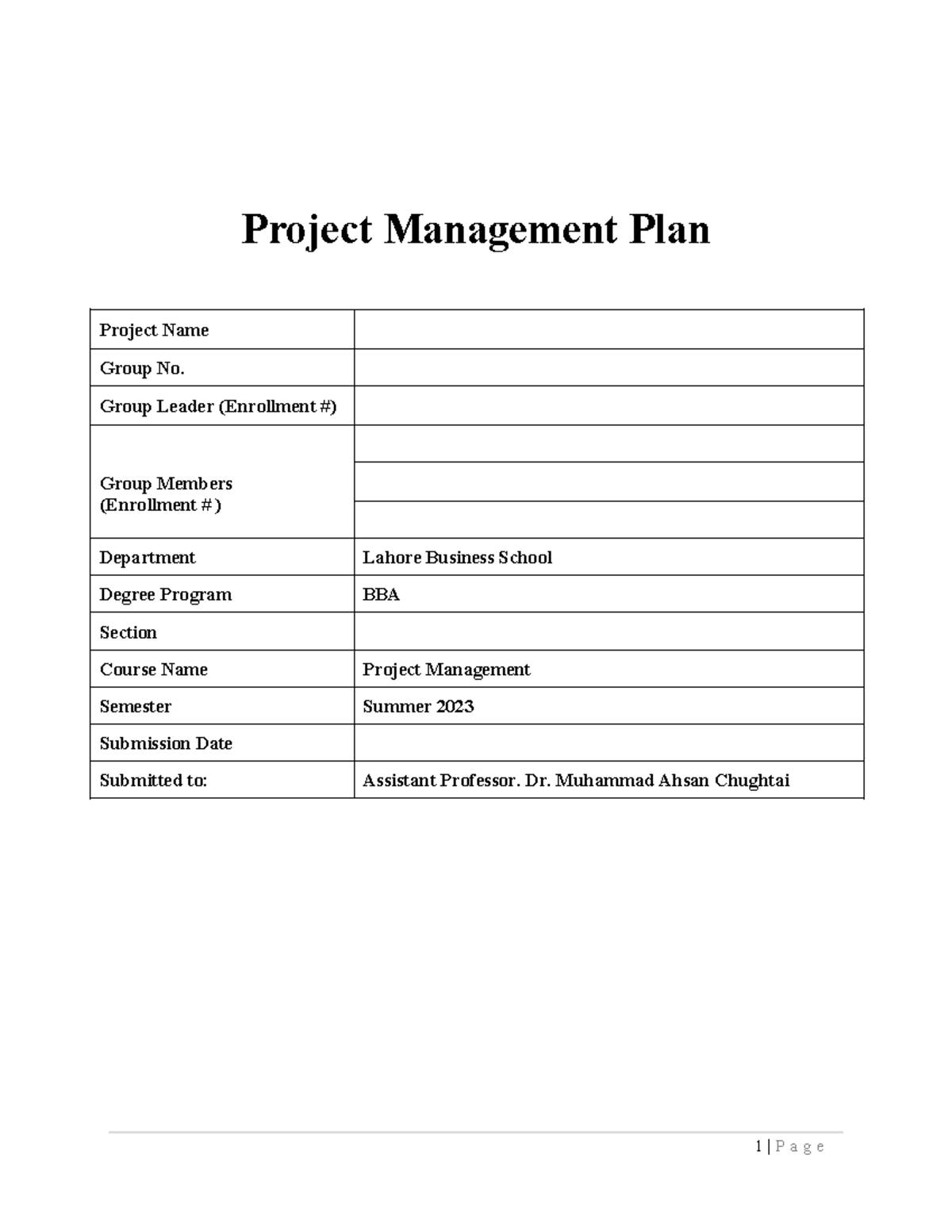 UOL LBS Final Project Management Plan Template - Project Management ...