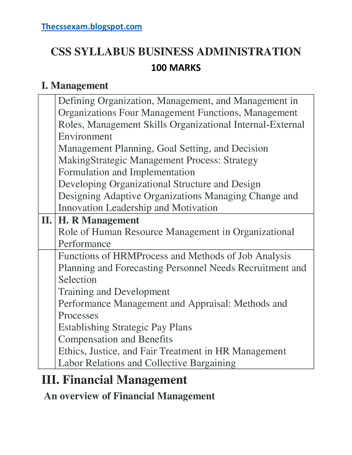 CSS Syllabus Business Administration - CSS SYLLABUS BUSINESS ...