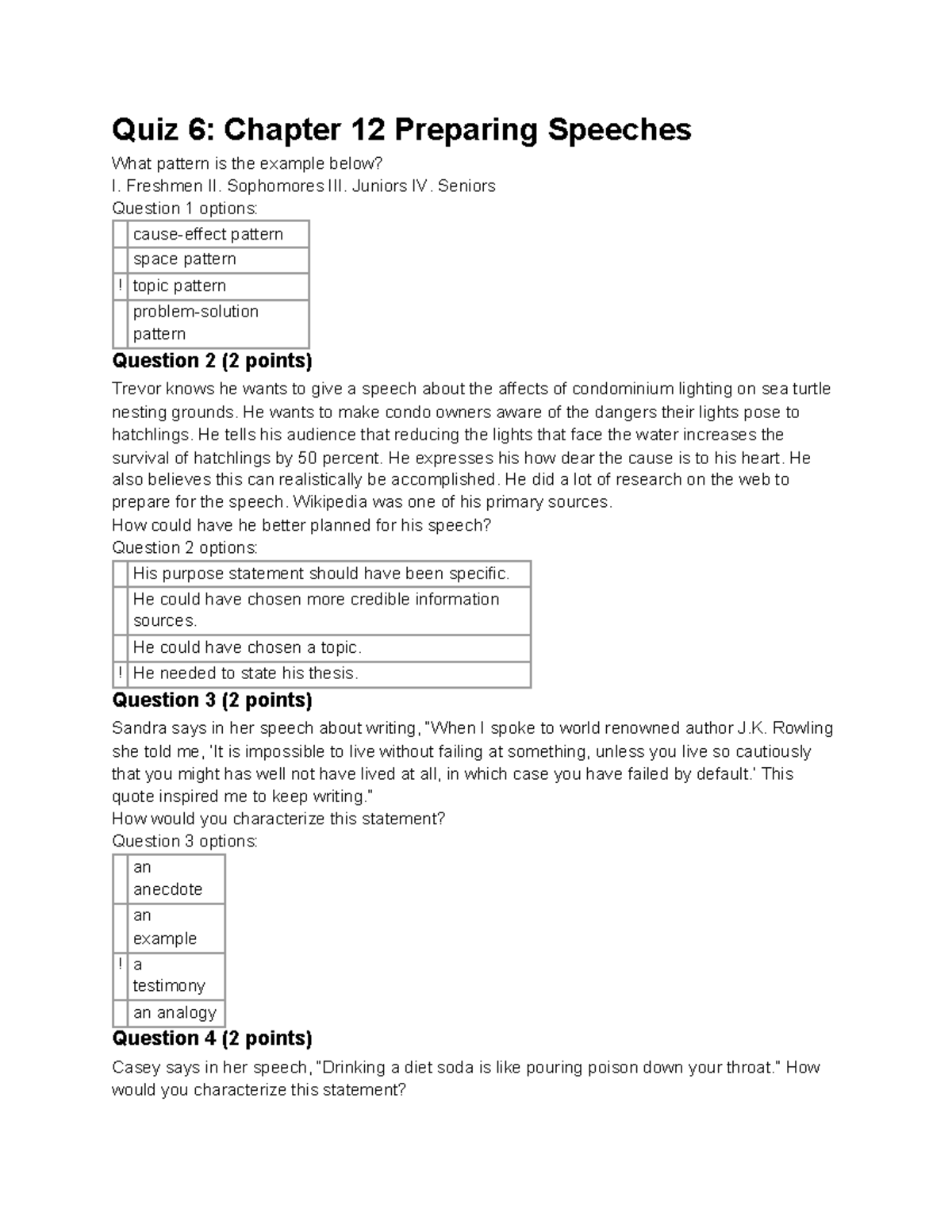 Quiz 6 Chapter 12 Preparing Speeches Correct Questions And Answers ...