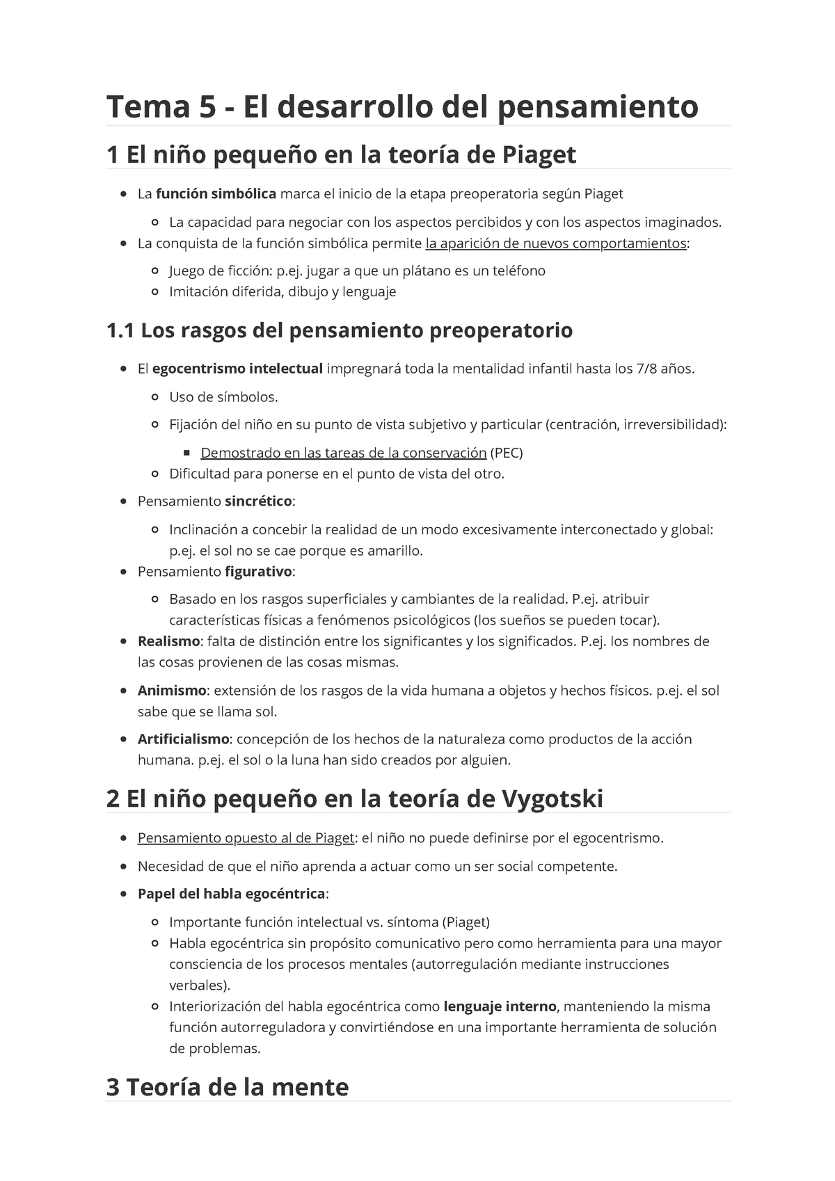 Tema 5. El desarrollo del pensamiento Tema 5 El desarrollo del