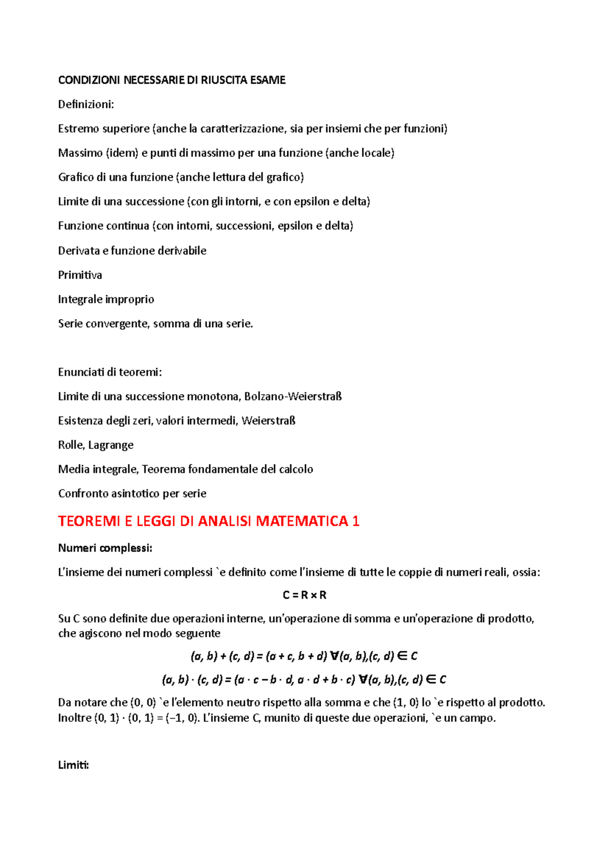 Teoremi E Leggi DI Analisi Matematica 1 - CONDIZIONI NECESSARIE DI ...