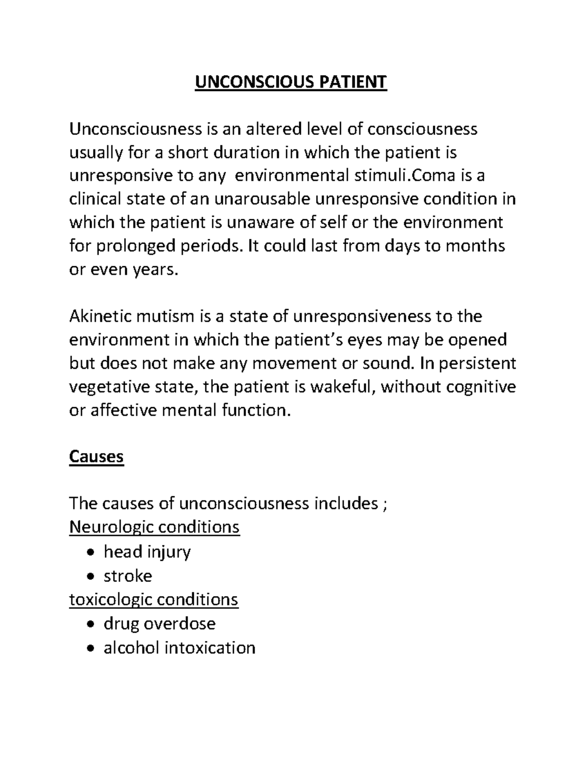 Unconsciousness This study material is for nursing students to improve their knowledge