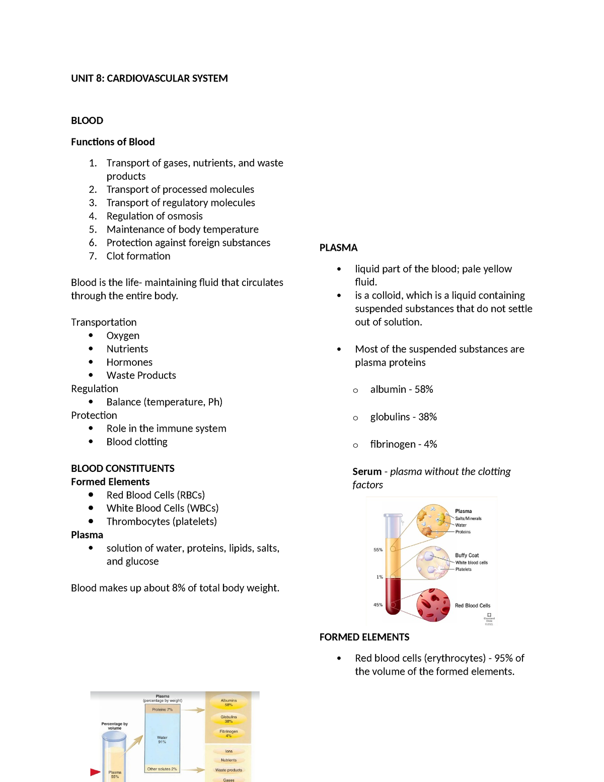 UNIT 8- Cardiovascular System - UNIT 8: CARDIOVASCULAR SYSTEM BLOOD ...