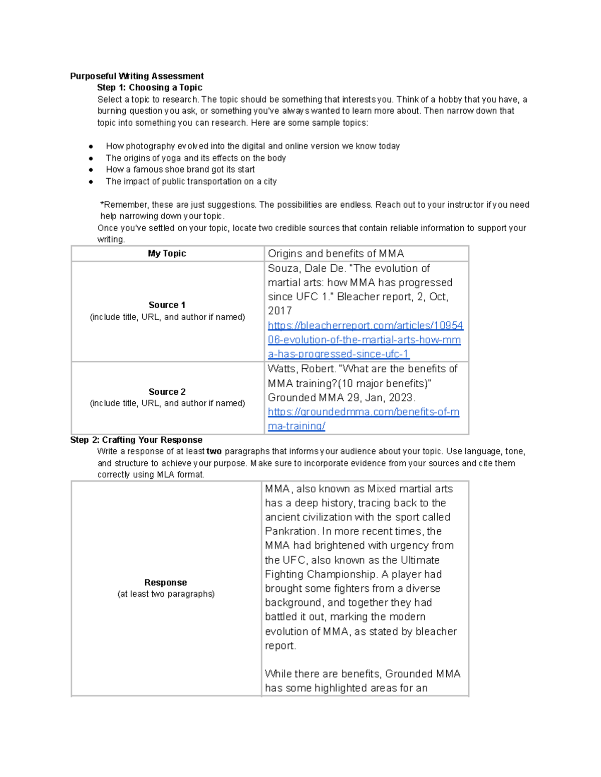 1.03 English 4 - Purposeful Writing Assessment Step 1: Choosing a Topic ...