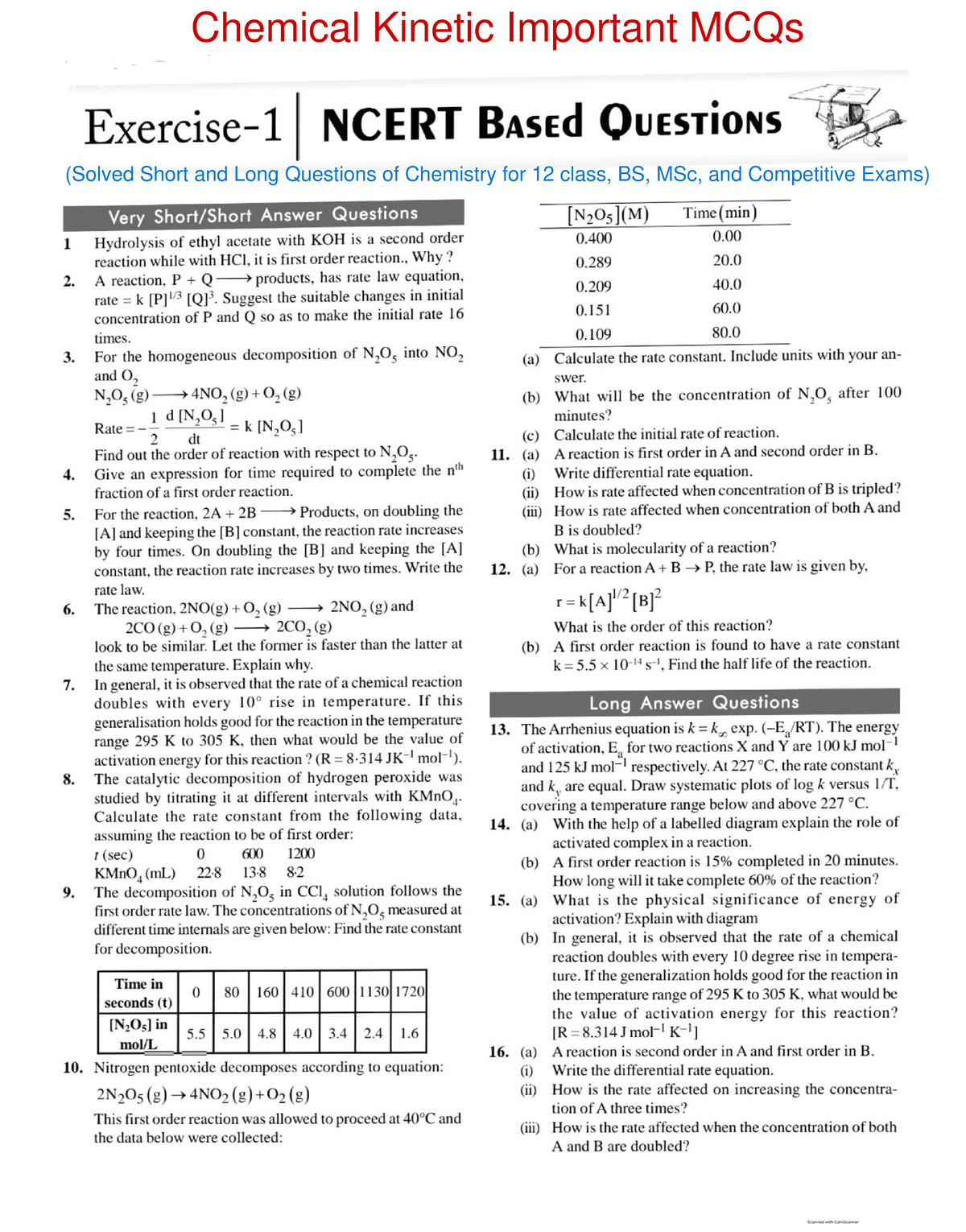 Objective Chemical Important MCQs Past Solved Short and Long
