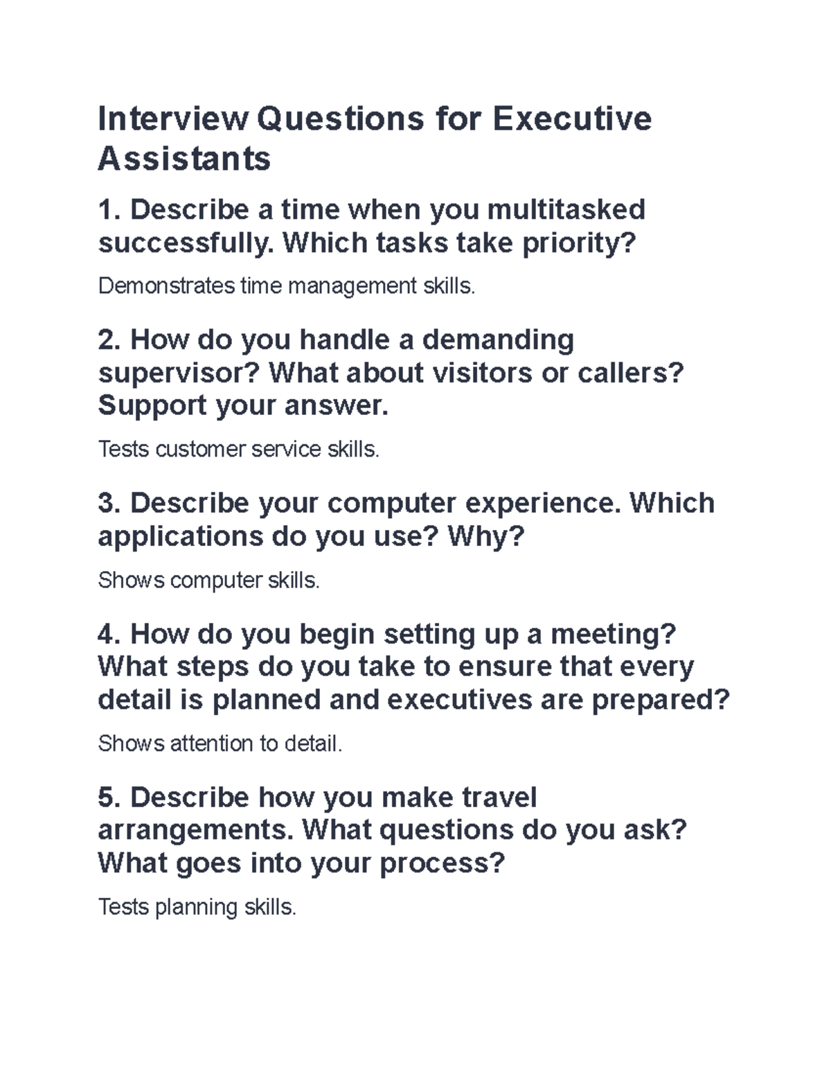 Interview Questions For Executive Assistants Interview Questions For 