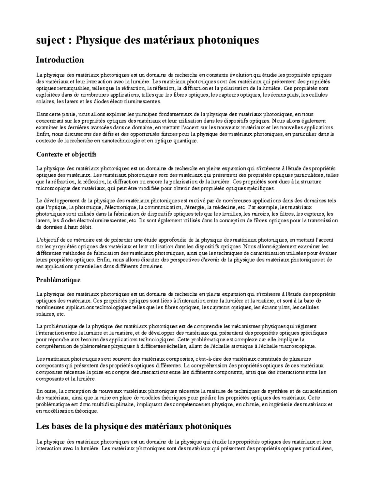 Physique des matériaux photoniques suject Physique des matériaux