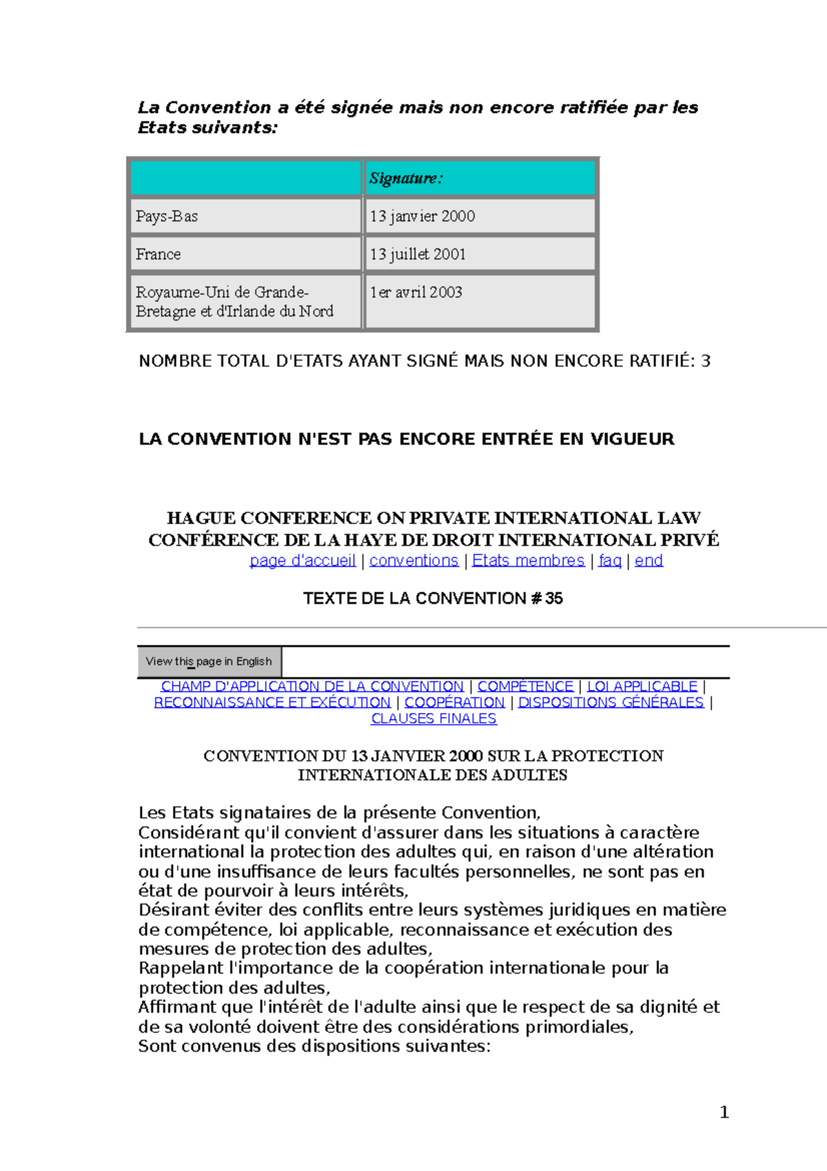 Convenio de La Haya - La Convention a été signée mais non encore ...