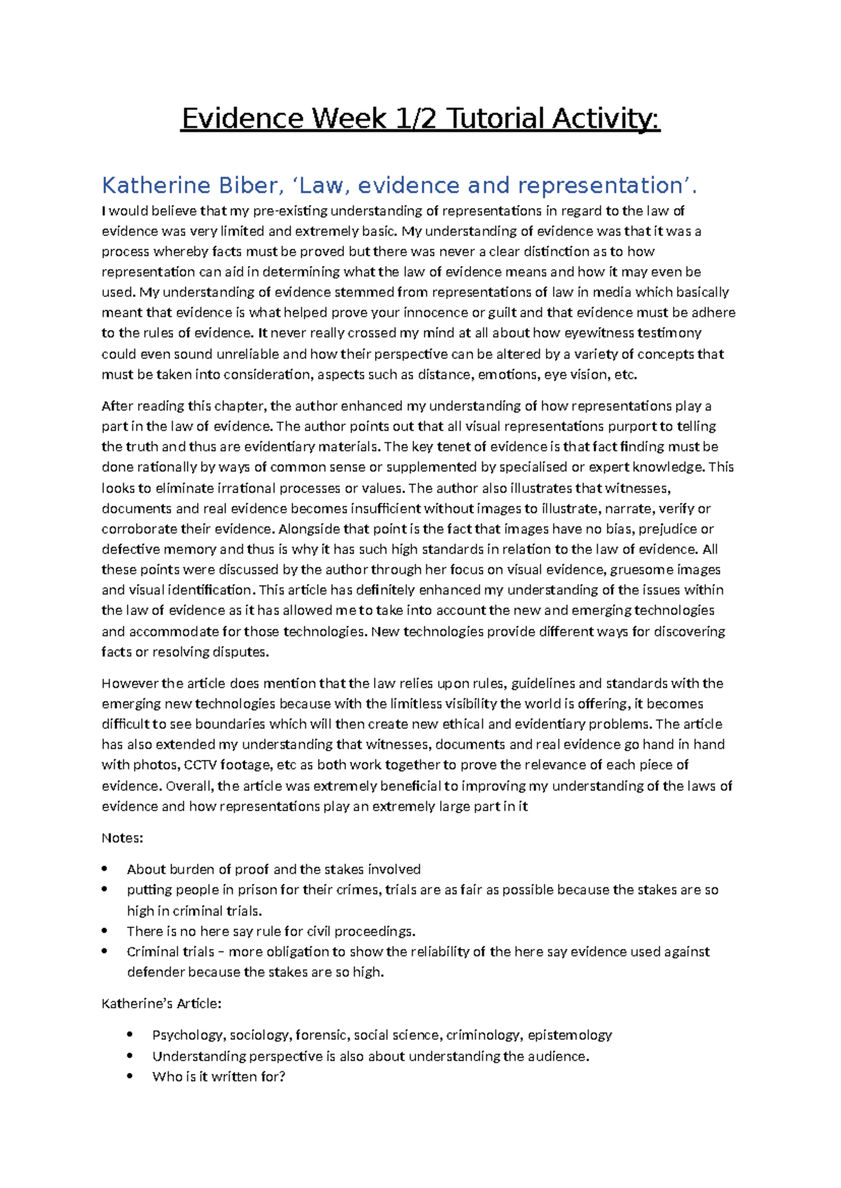 Evidence Week 1 Activities - Evidence Week 1/2 Tutorial Activity ...