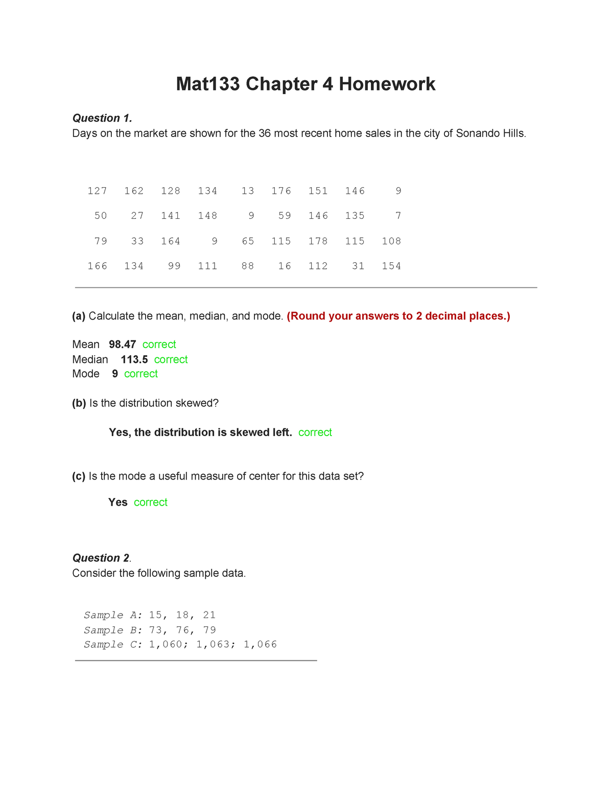 Mat133 3 4 Homework Chapter 4 Assignment Mat133 Chapter 4 Homework 