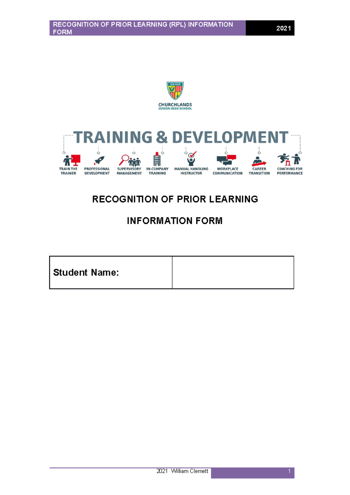 Assessment Needs Analysis - FORM 2021 RECOGNITION OF PRIOR LEARNING ...