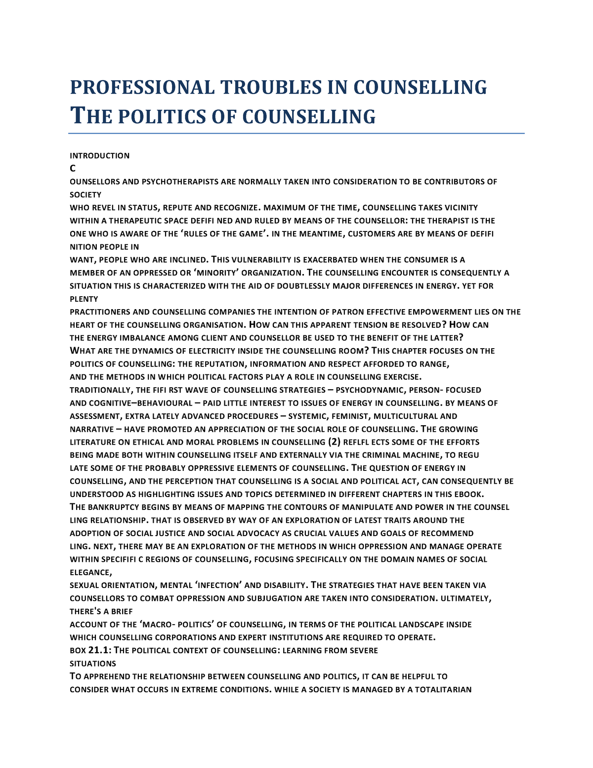 Professional Troubles In Counselling The Politics Of Counselling ...