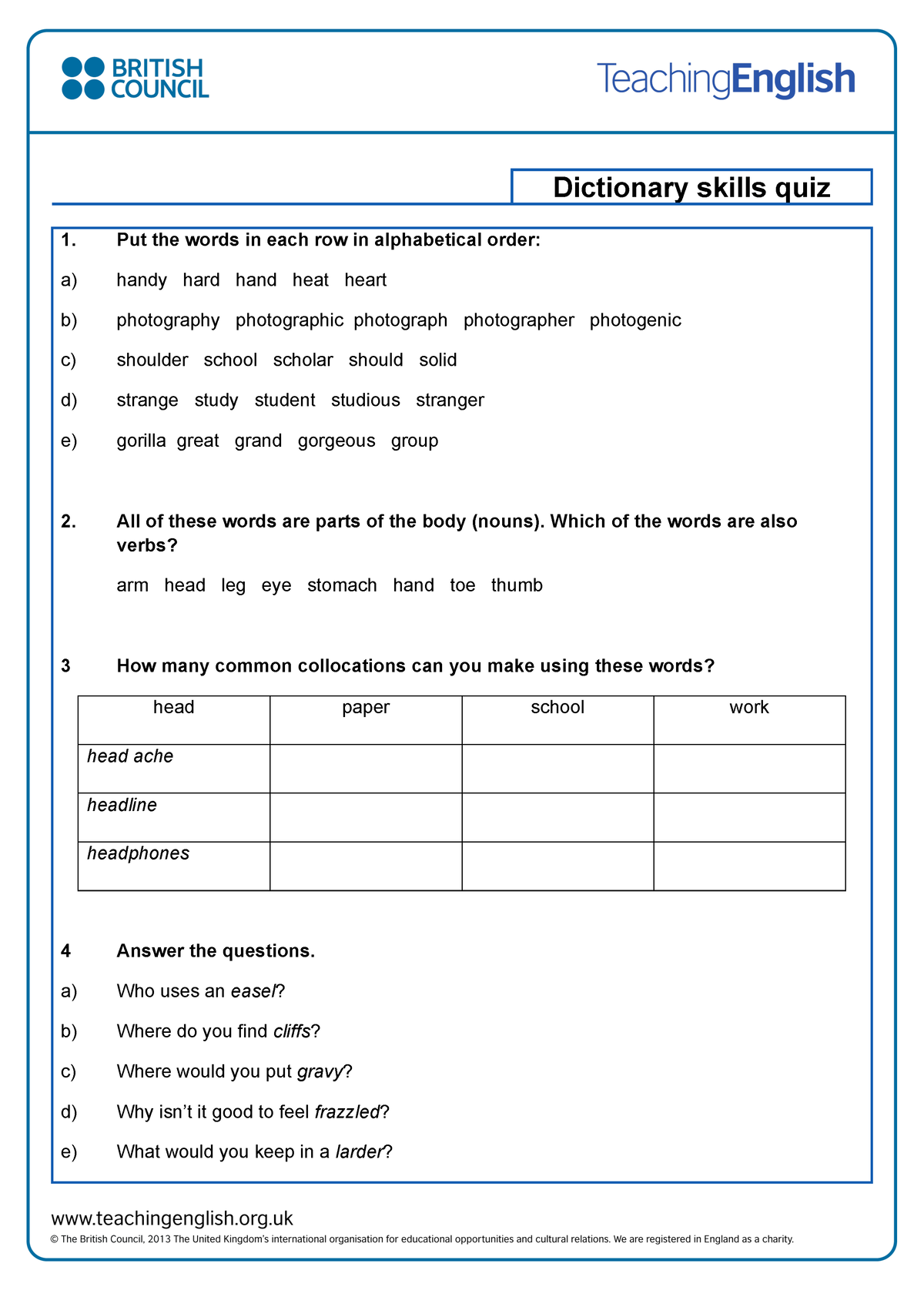 Dictionary Skills Quiz With Questions Dictionary Skills Quiz 1 Put 