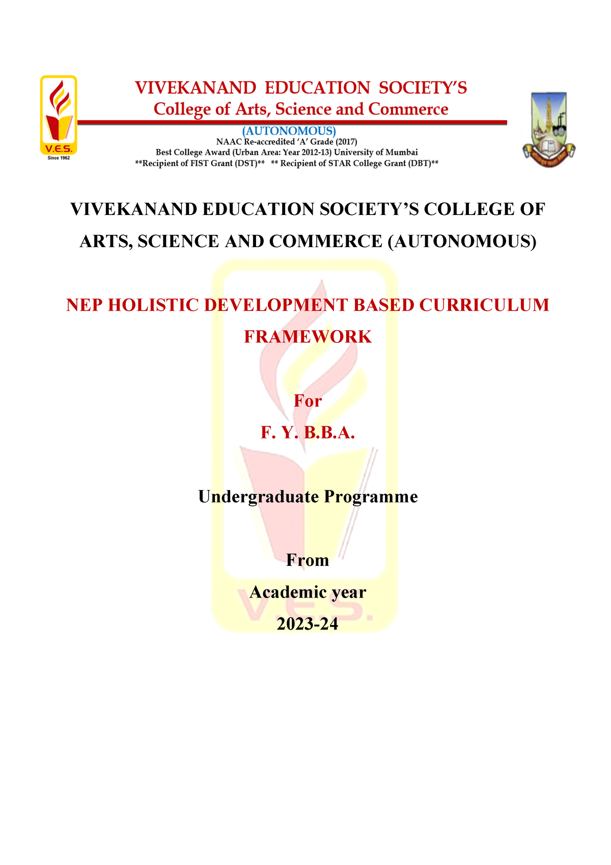 Vesasc BBA NEP Syllabus 23-24 - VIVEKANAND EDUCATION SOCIETY’S COLLEGE ...