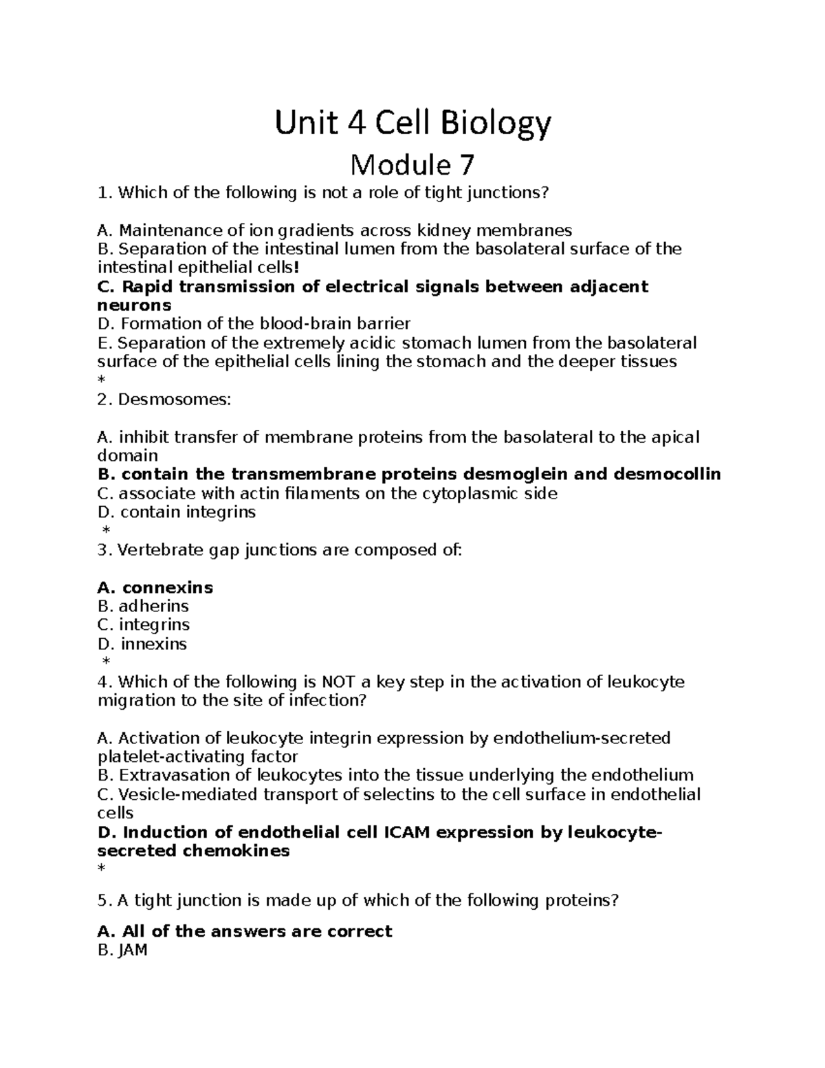 Unit 4 Cell Biology Answers to unit 4 practice quizzes/quizzes and