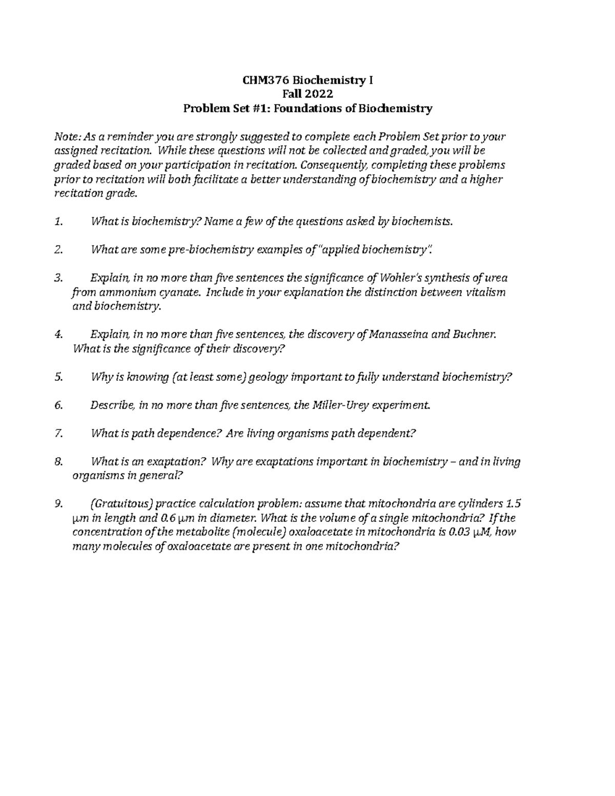 CHM376 Fa22 PS1 - Problem Set 1 - CHM376 Biochemistry I Fall 2022 ...