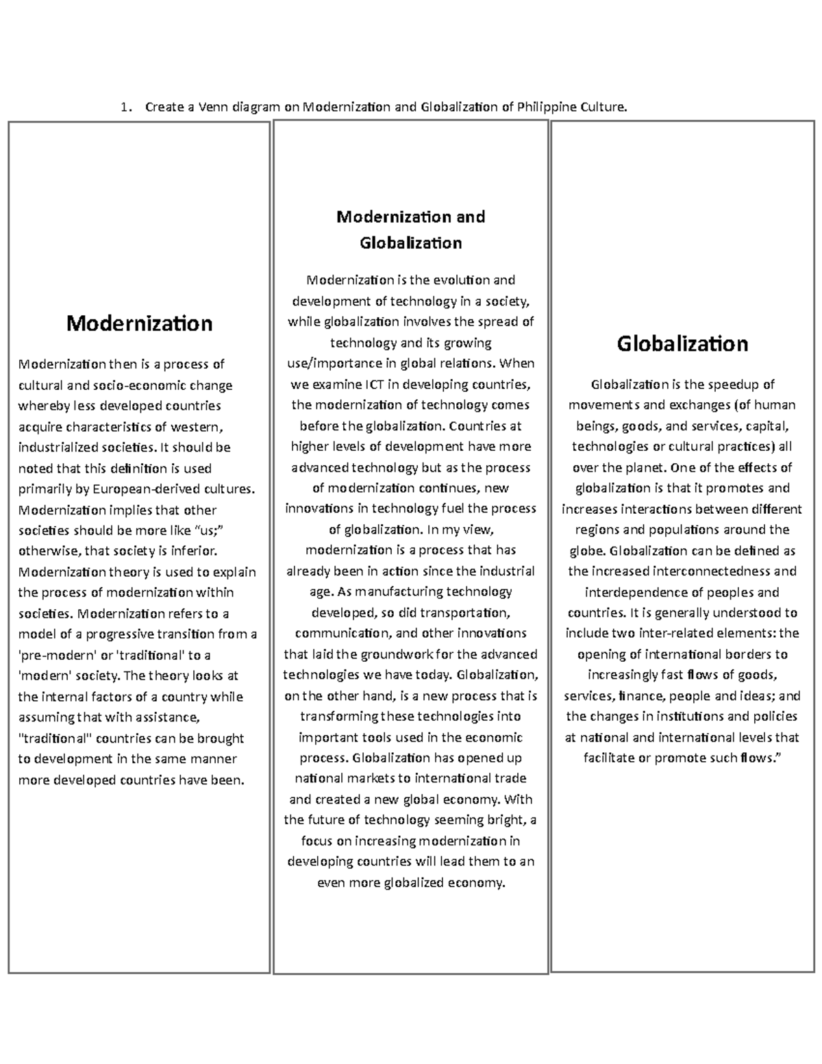 modernization and globalization essay brainly