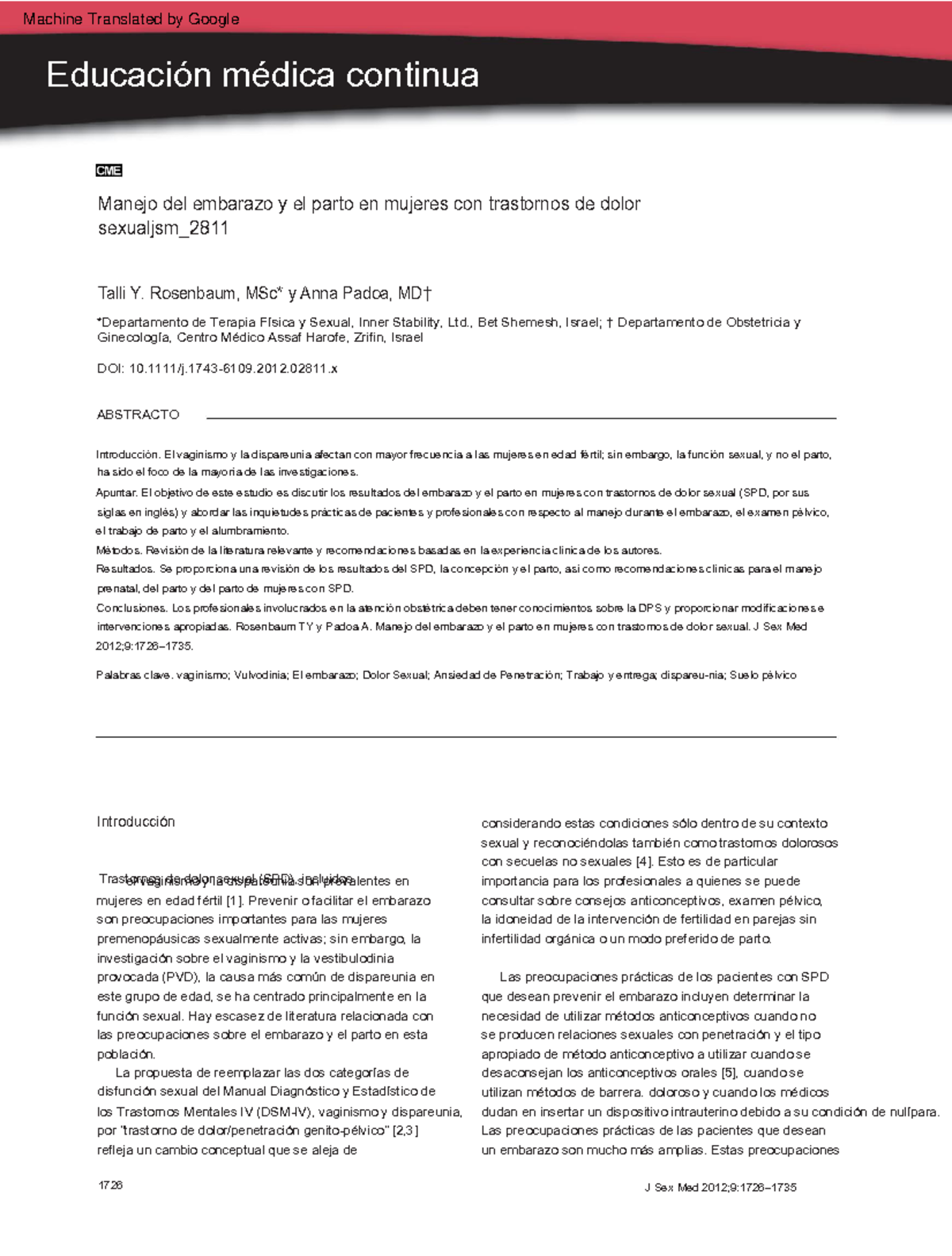sexual pain disorders and pregnancy - Talli Y. Rosenbaum, MSc* y Anna ...