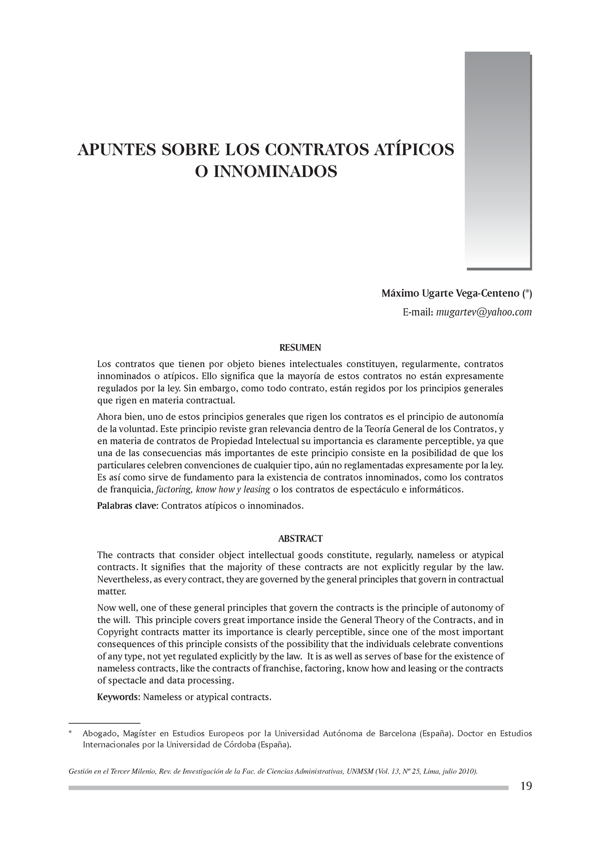 Apuntes Sobre LOS Contratos Atipicos - Gestión En El Tercer Milenio ...