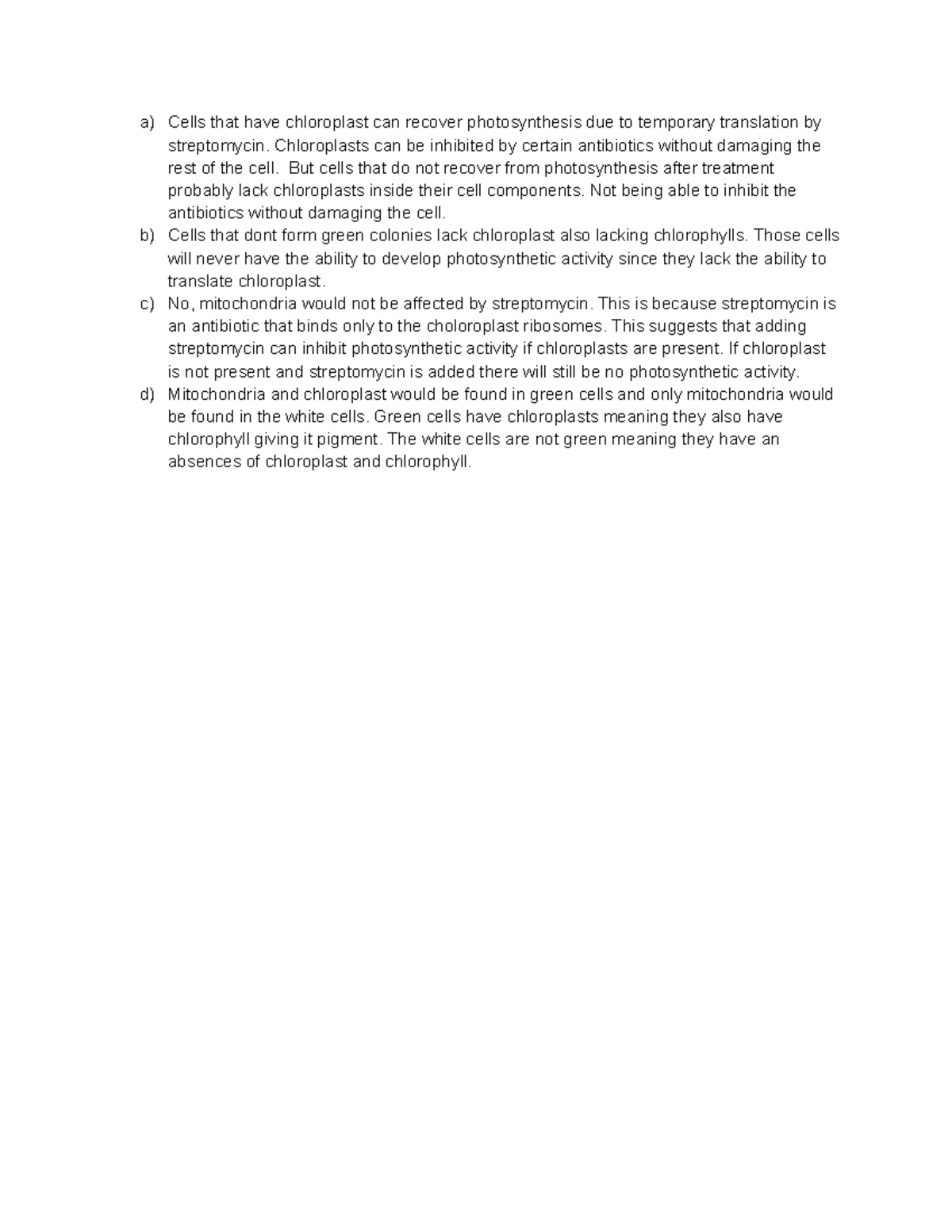 Unit 4 - BIOL 200 Worksheet - a) Cells that have chloroplast can ...