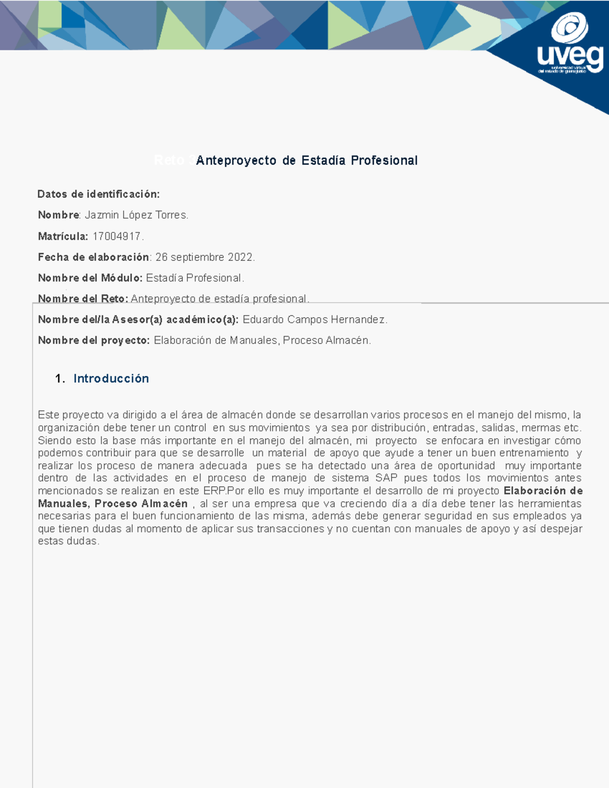 López R3 U1 - Proyecto - Reto 3Anteproyecto de Estadía Profesional ...