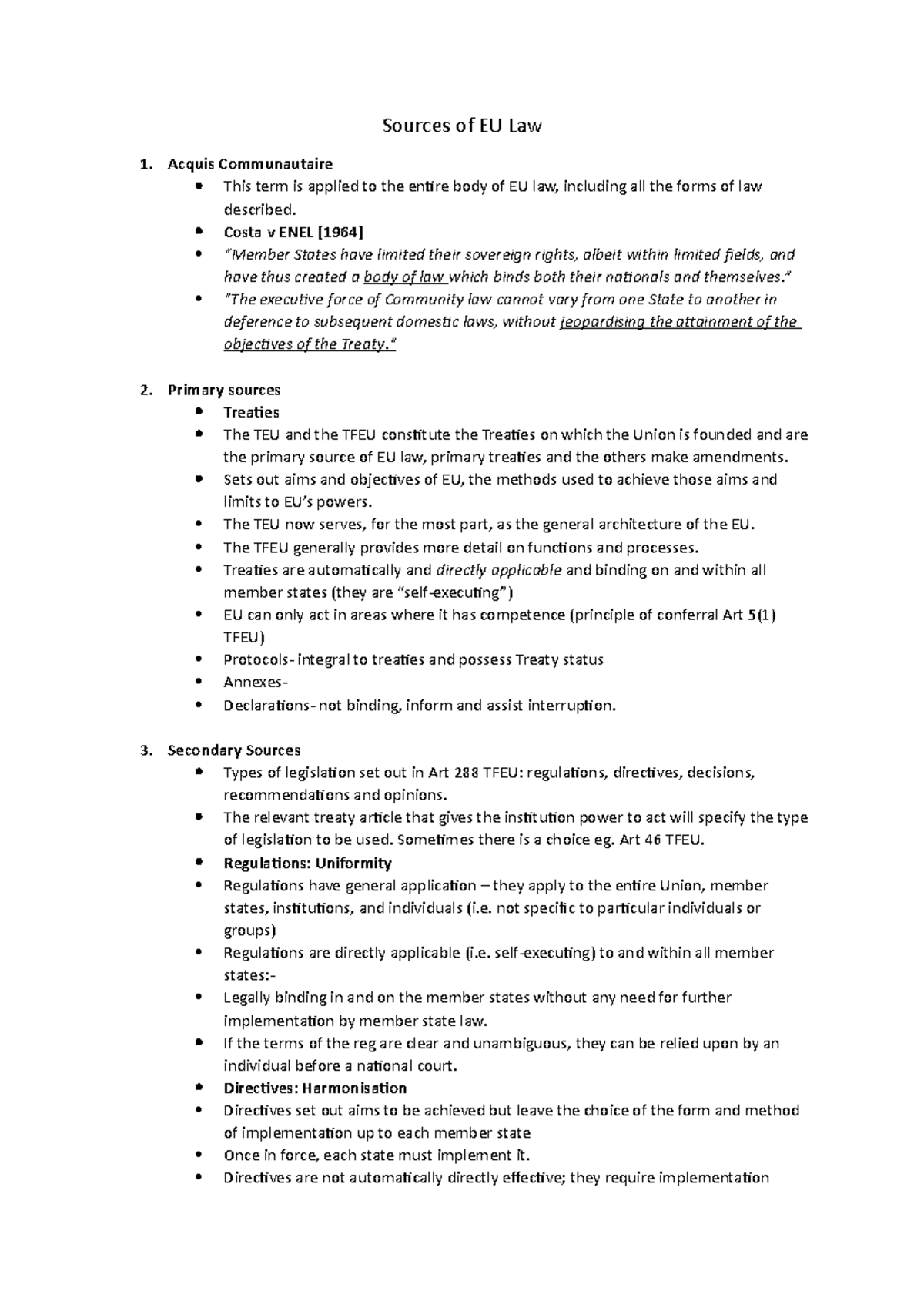 Sources of Eu law - Lecture notes 3 - Sources of EU Law 1. Acquis ...
