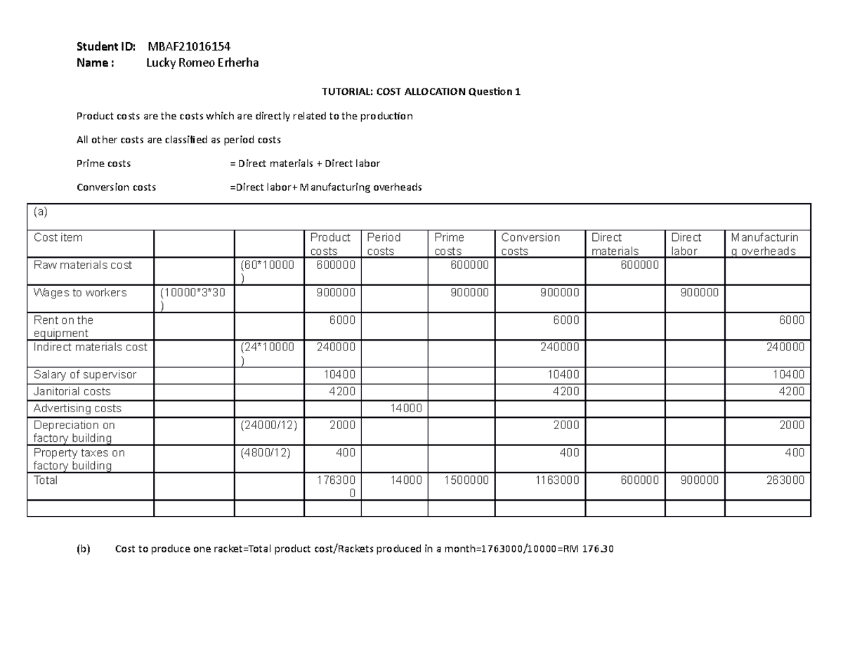 Tutioral - 9 - This A Class Tutorial For Management And Cost Accounting 