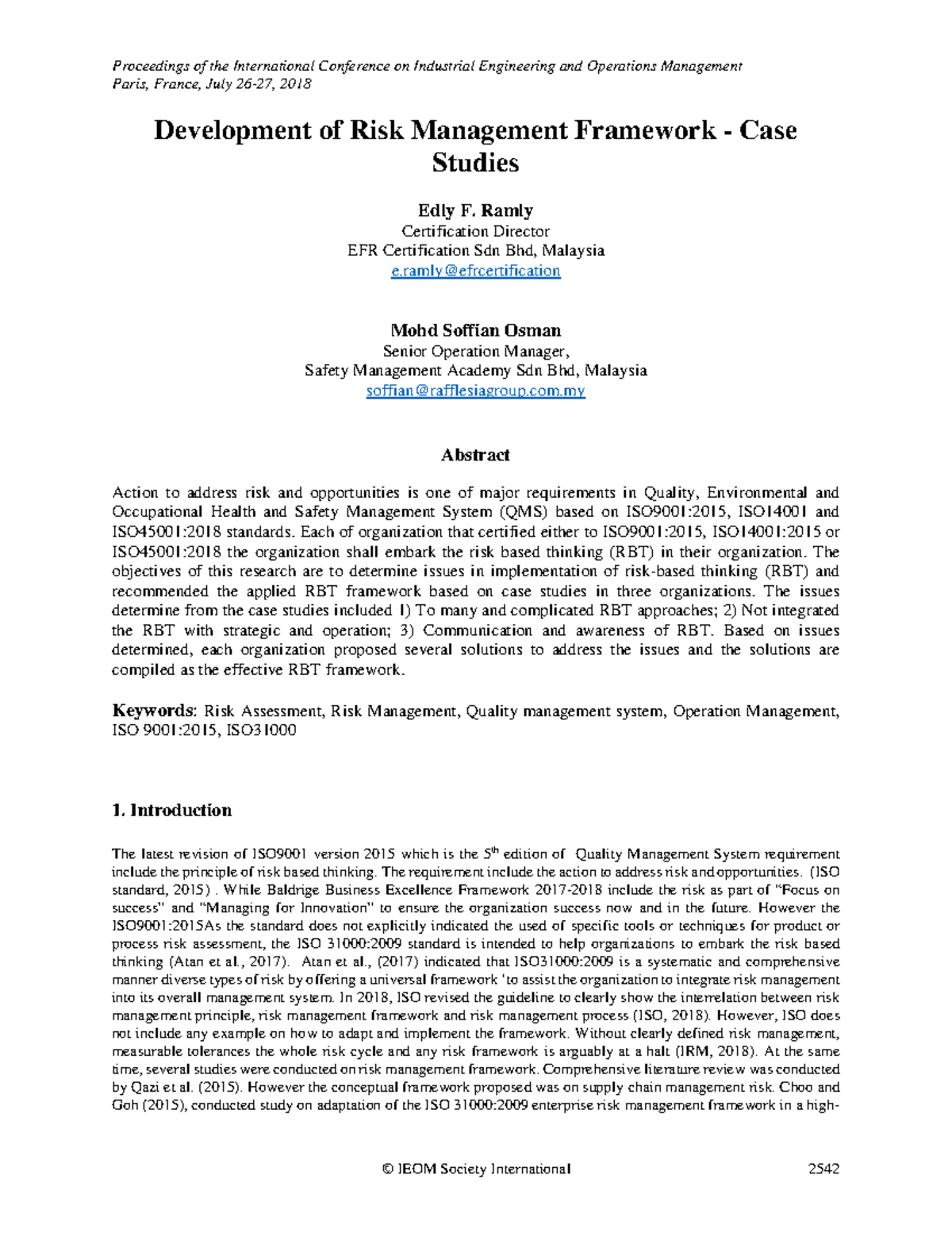 Development of Risk Management Framework - Case Studies - Paris, France ...