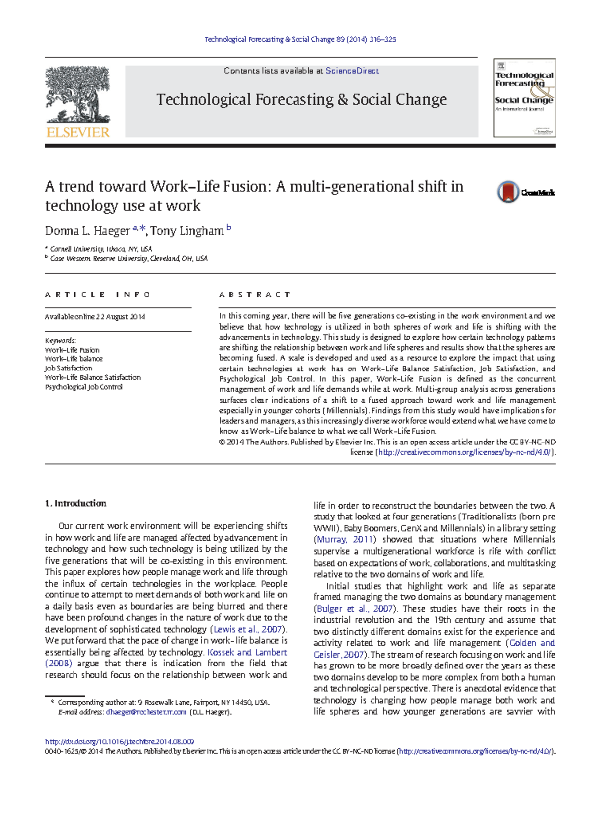 A trend toward work-life fusion - A trend toward Work–Life Fusion: A ...