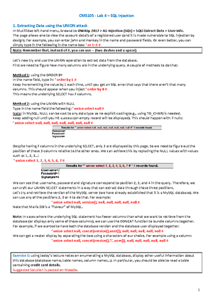 Lab 3 SQL injection - Week 3 Lab Tutorial - Warning: TT: undefined ...