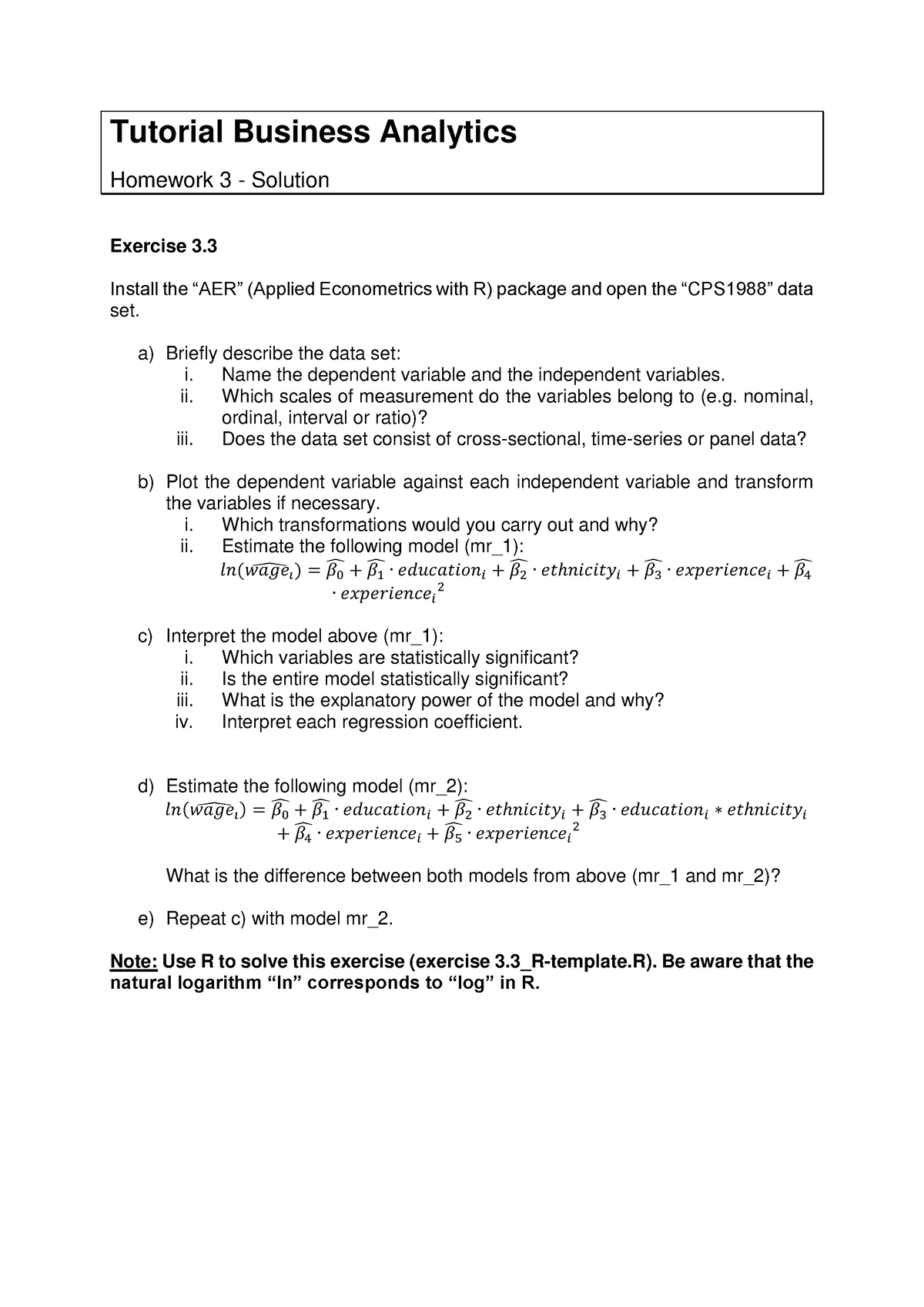 03 Homework - Solution - Tutorial Business Analytics Homework 3 ...