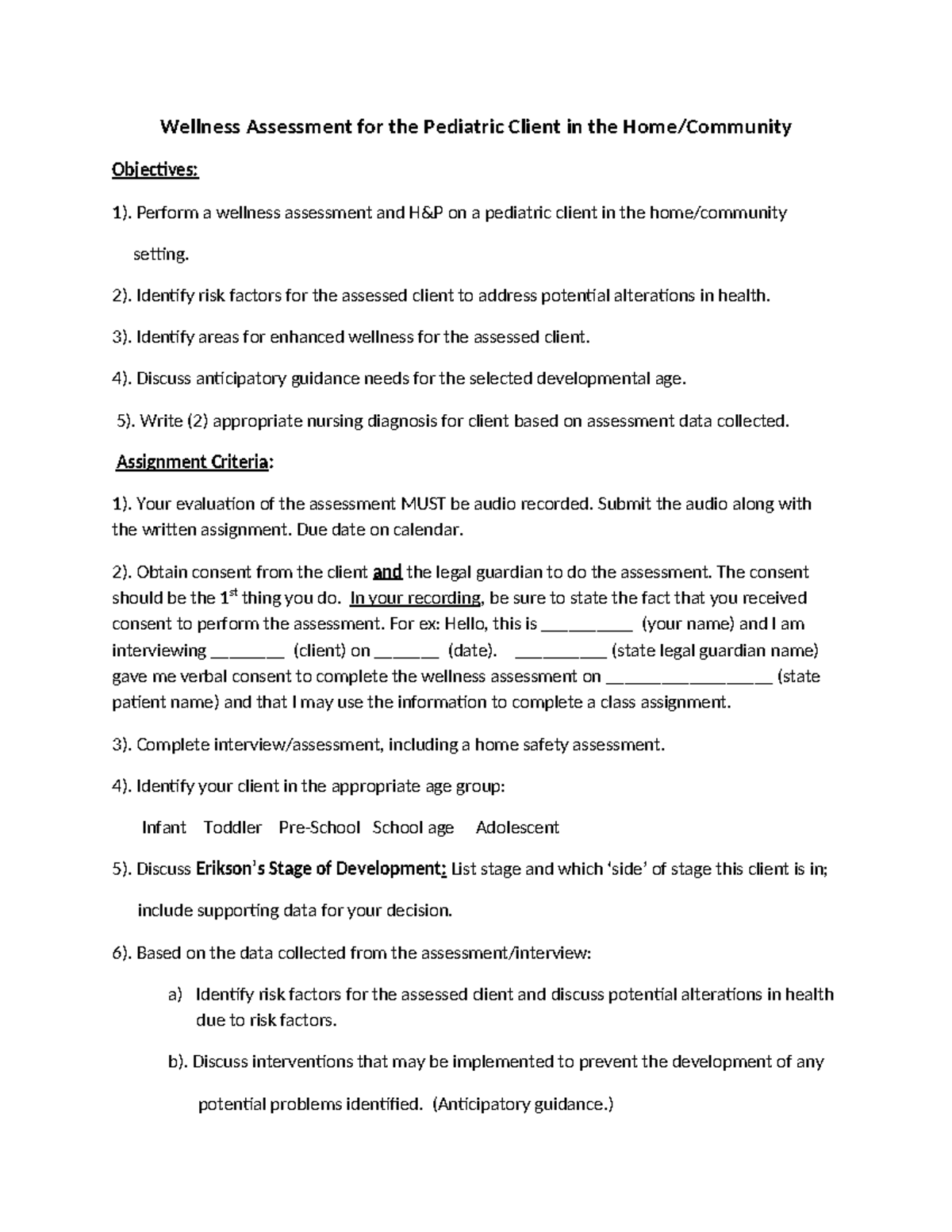 Wellness Assessment for the Pediatric Client in the Home1 - Wellness ...